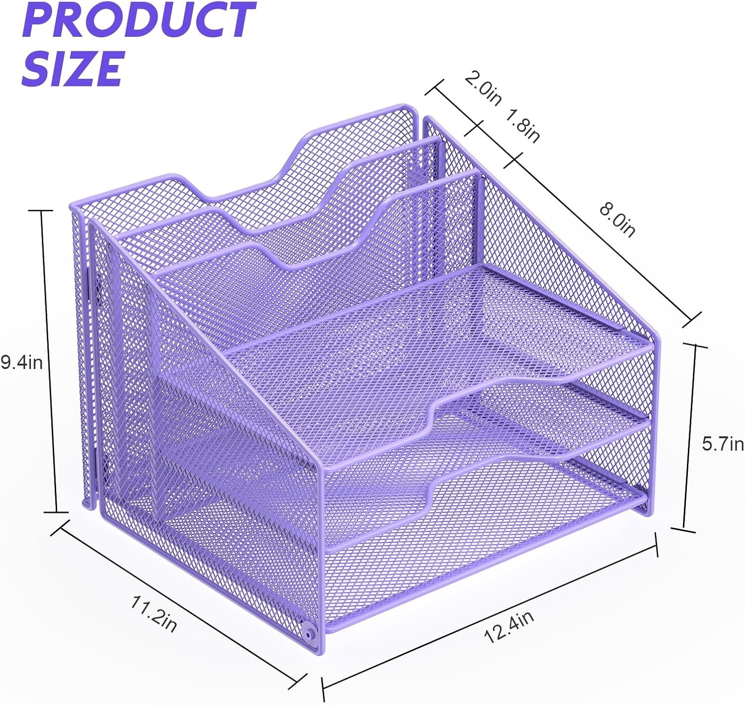 Compact Purple Desk File Organizer: 3-Tier and Vertical Holder for Office Use