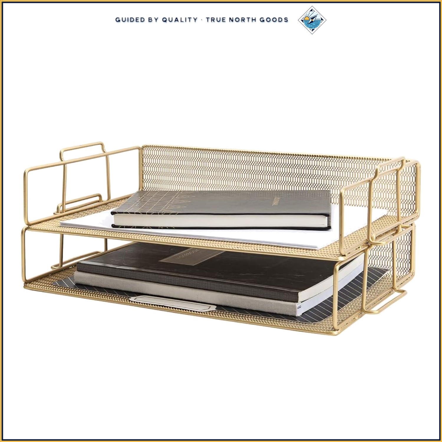 Stackable Gold Mesh Letter Trays Set of 2 for Desk Organization and Storage