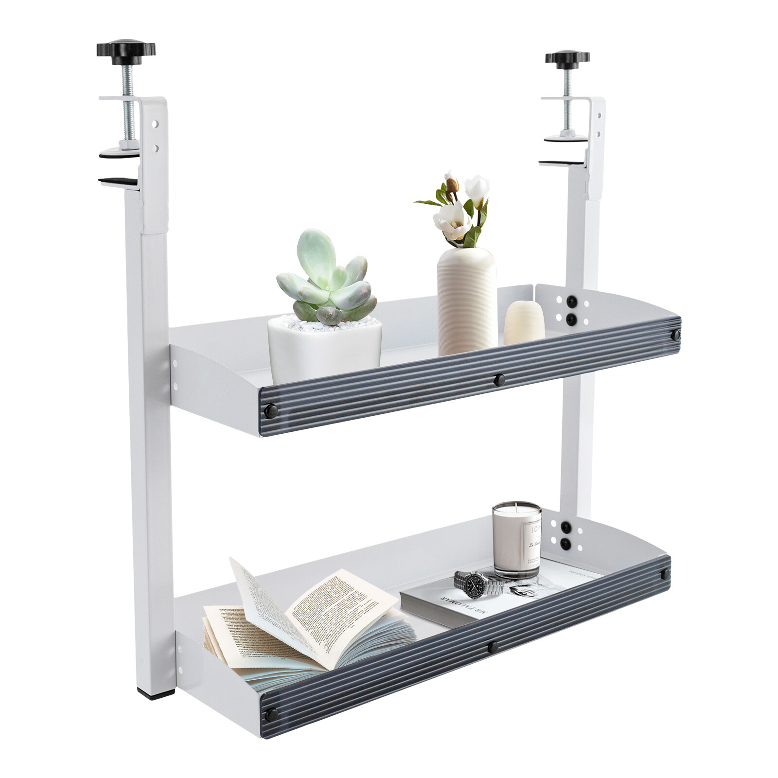 Desk Organizer Shelf, Clamp-on Desk Storage Shelves Desktop or Under-Desk