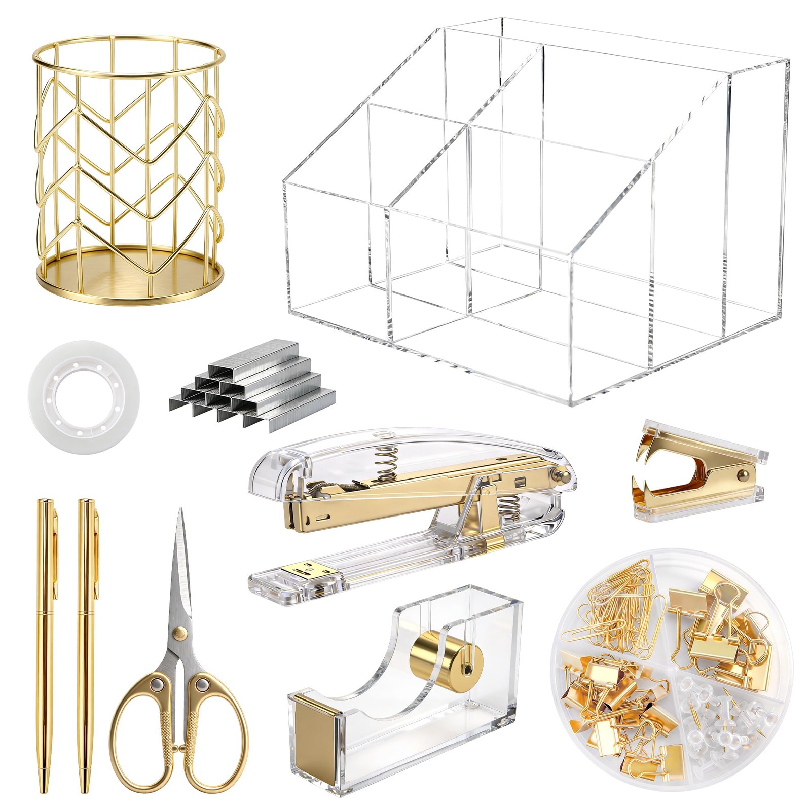 11 Pcs Acrylic Office Supplies Set Clear Desk Oganizer Kit include 2 Ballpoin…