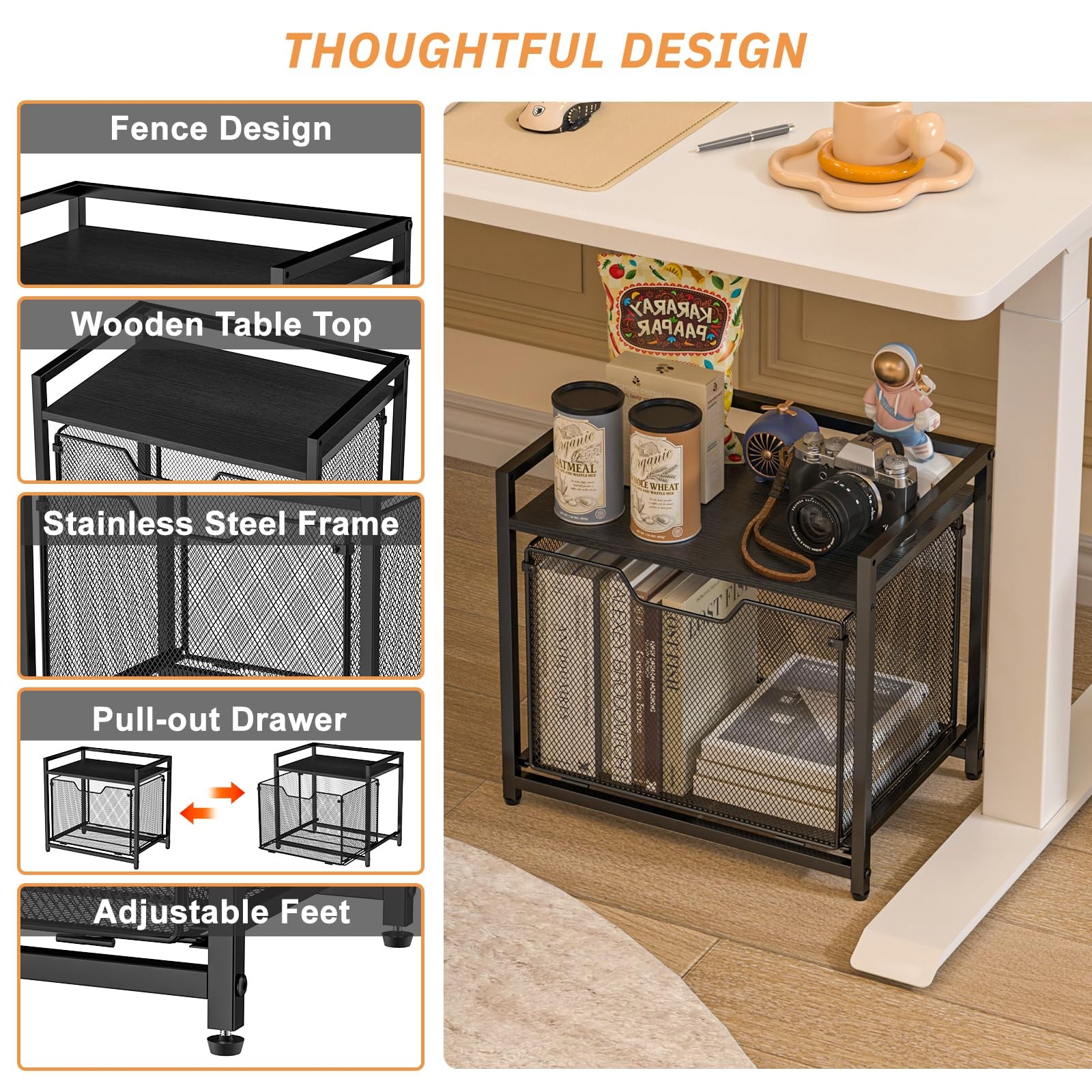 JKsmart Under Desk Storage, Printer Stand with Drawer, Rolling File Black