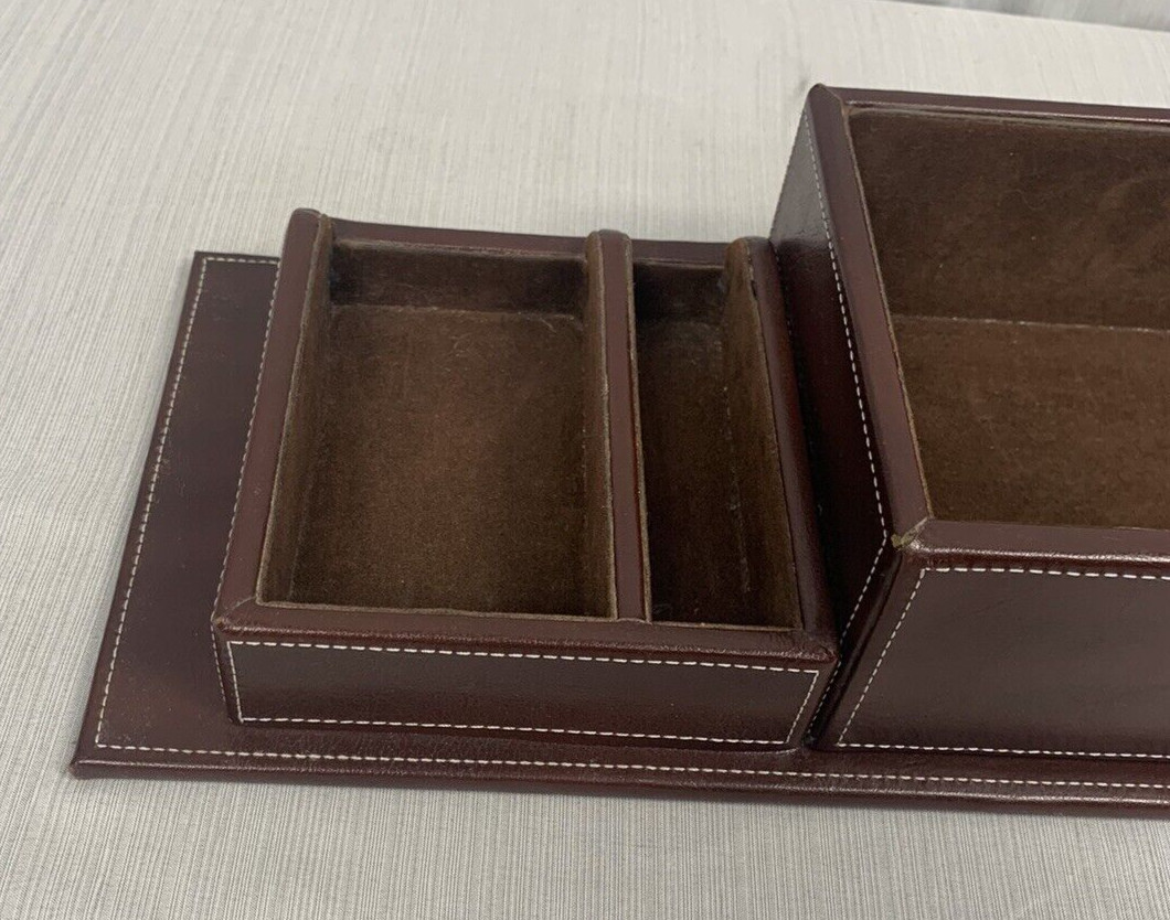 Faux Leather Brown Desk Organizer/Caddy 14″ x 6″ x 3.25″, 3 compartments