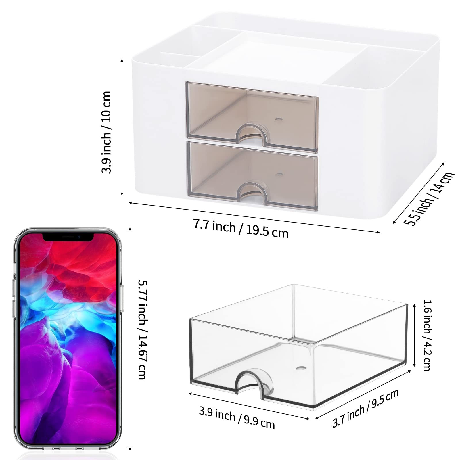Desk Organizer with 2 Drawer, Plastic Desktop Pen Pencil Card Holder Storage …