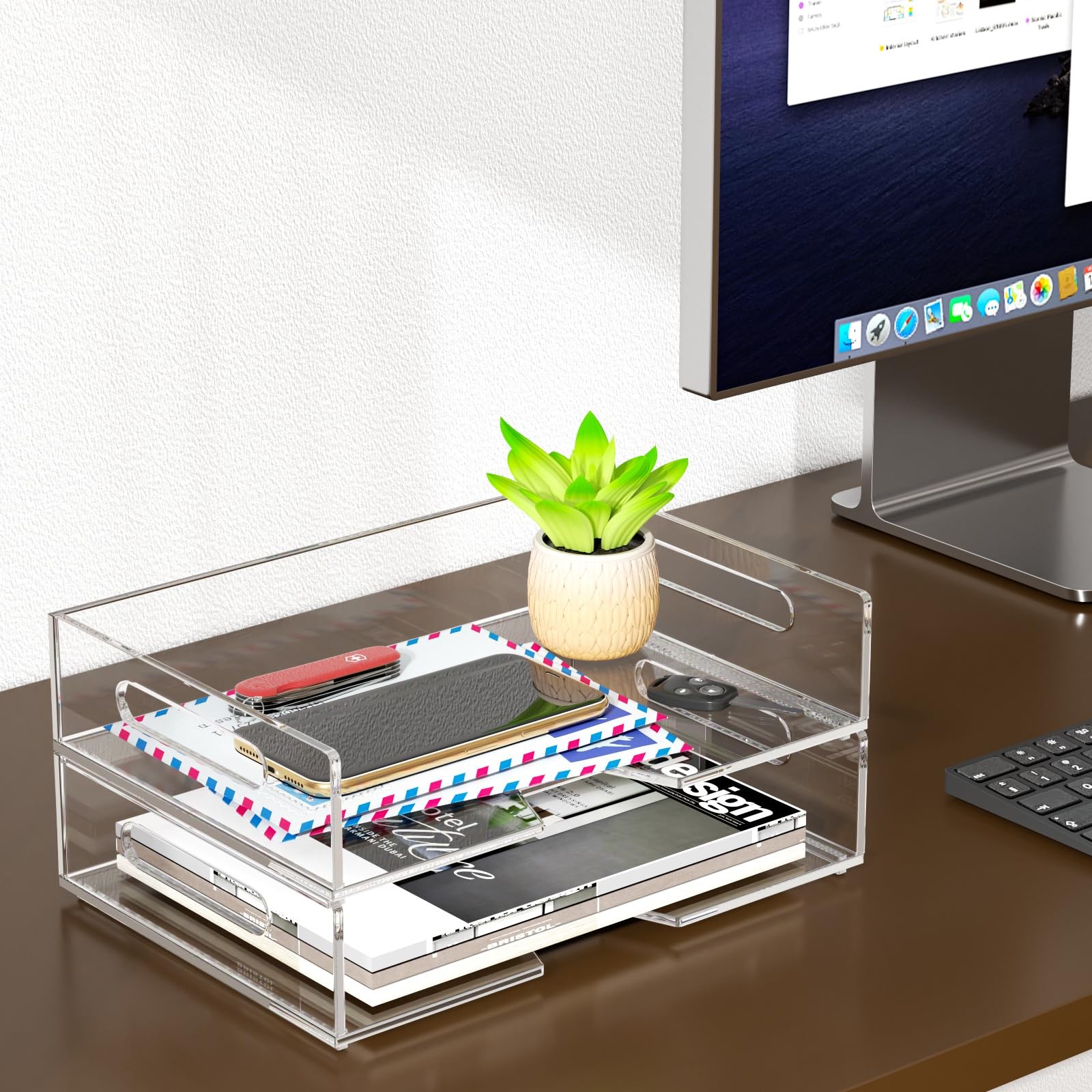 Acrylic Paper Tray 2 Pack Clear Letter Tray Desk Stackable Organizer for Scho…