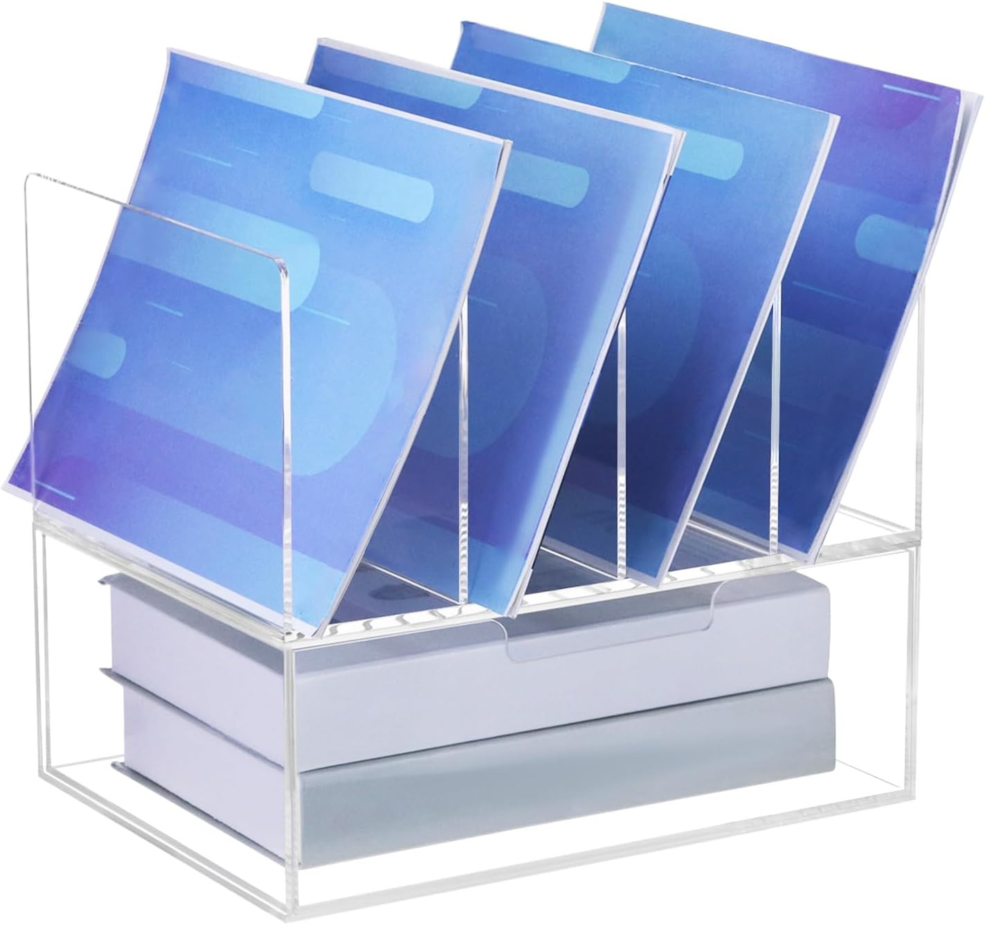Clear Acrylic Desk Organizer with Drawer, 4-Compartment File Holder, Letter Size