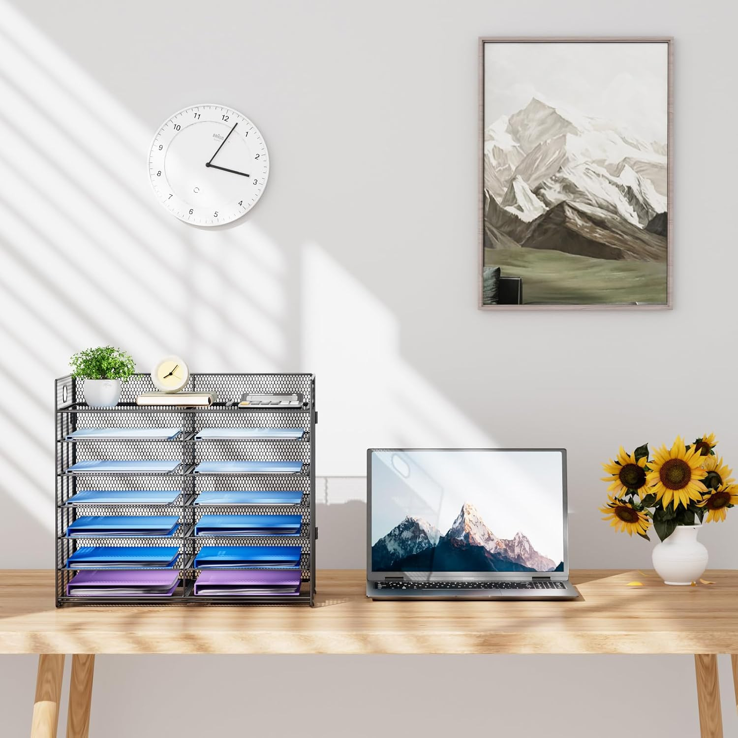 7-Tier Mesh Desk Organizer with Handle – Mail & File Sorter, Black
