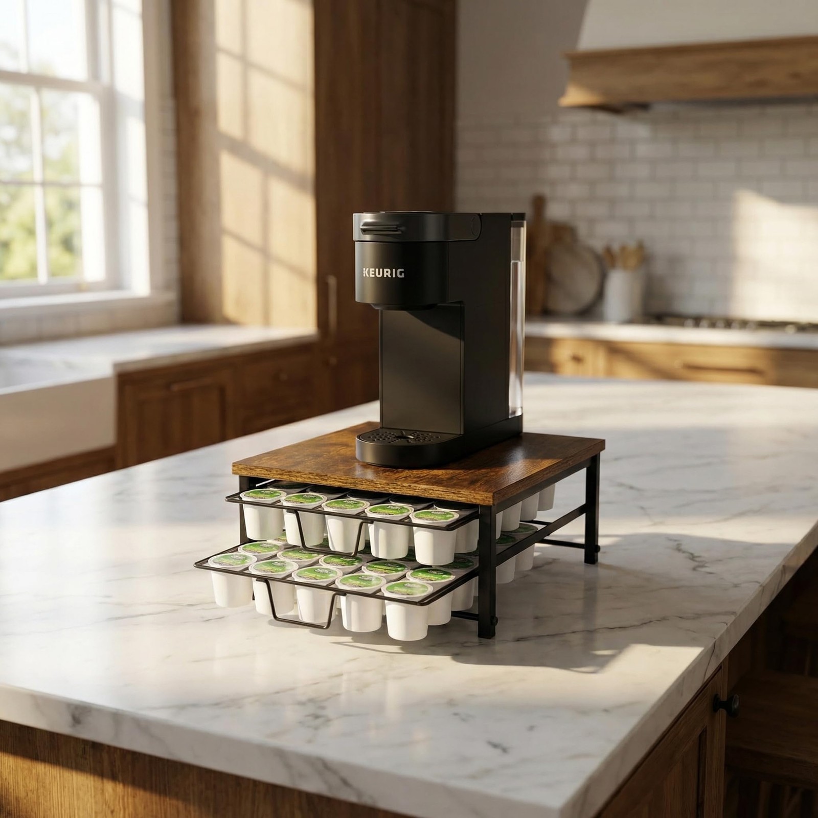 SPEDAY 2 Tier Coffee Pod 12.7 inches x 12.59 x 5.9 inches, wood