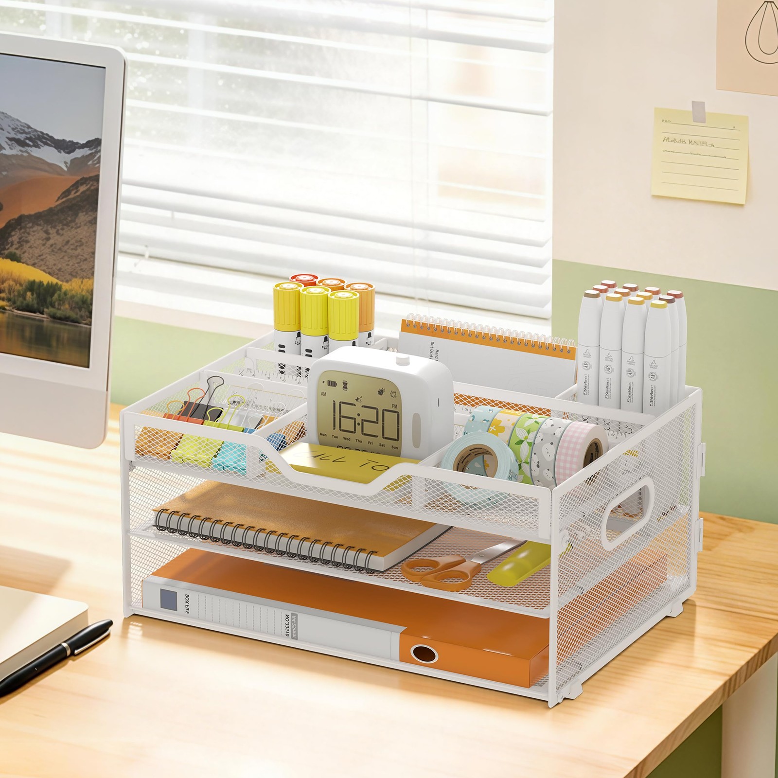3-Tier Letter Paper Tray Desk Organizer, White Desktop File Rack Holder with …