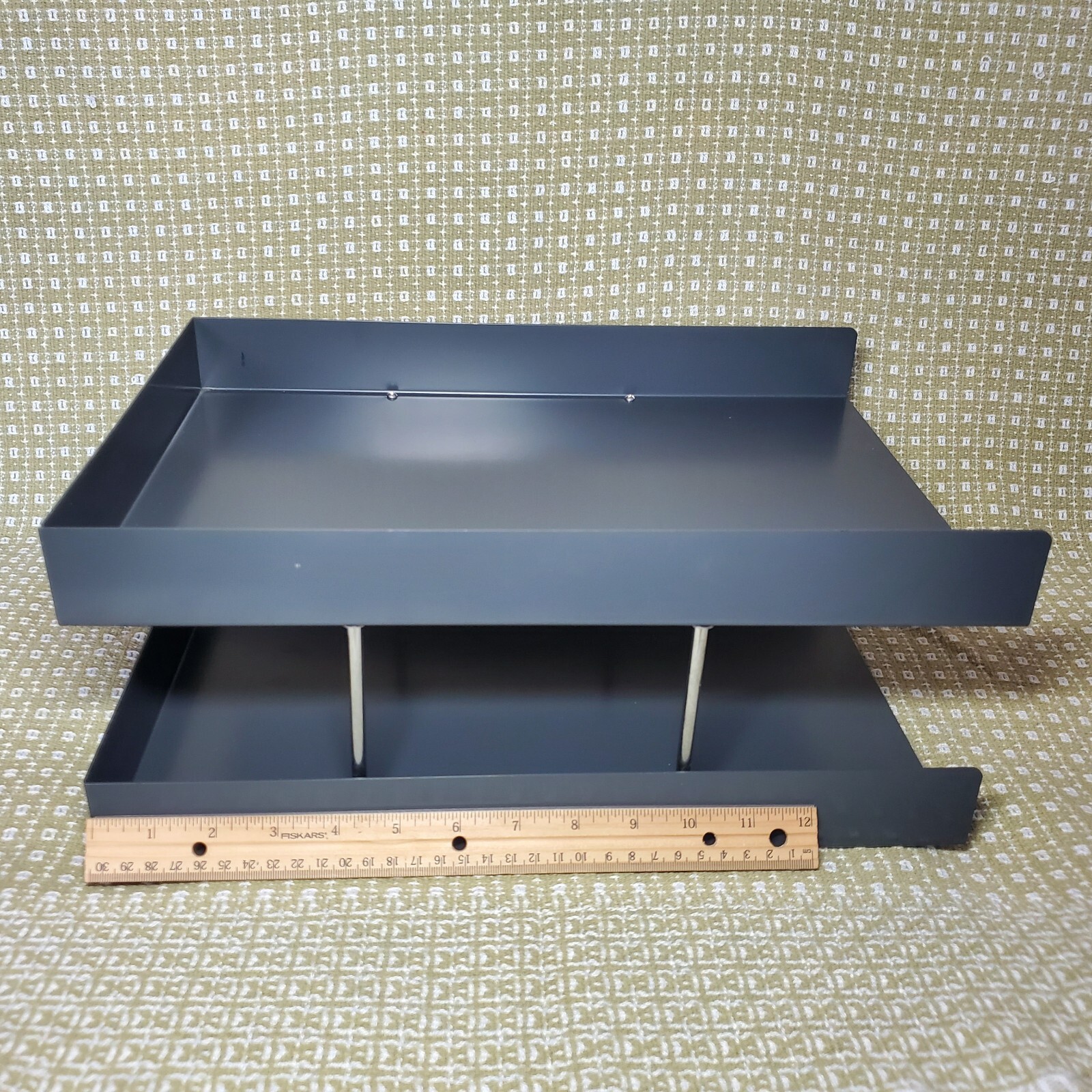 Vtg Knoll Smokador Double Letter Paper Tray Desk Organizer Steel Metal Gray