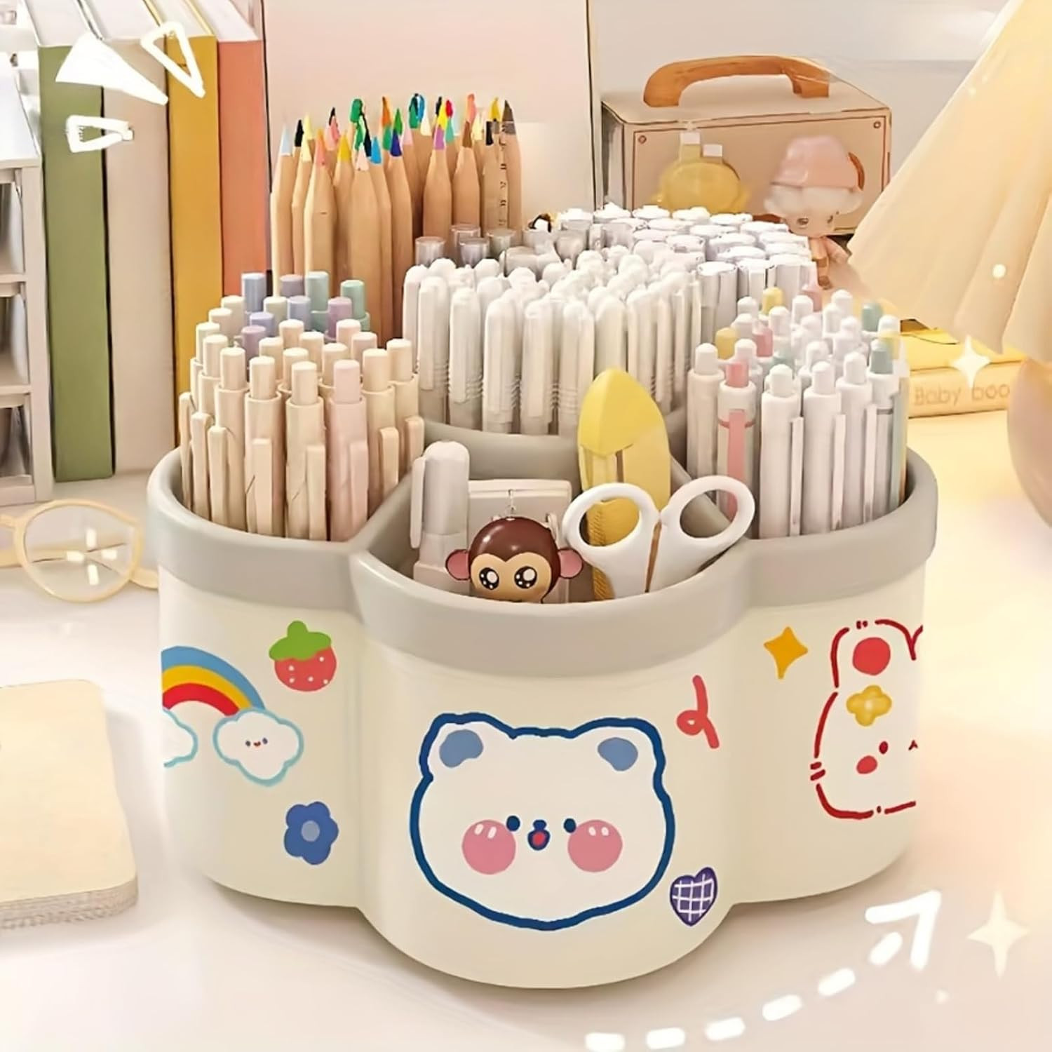 Desk Pencil Pen Holder – 5 Slot 360 Degree Rotating Desk Pen Organizer for Deskt
