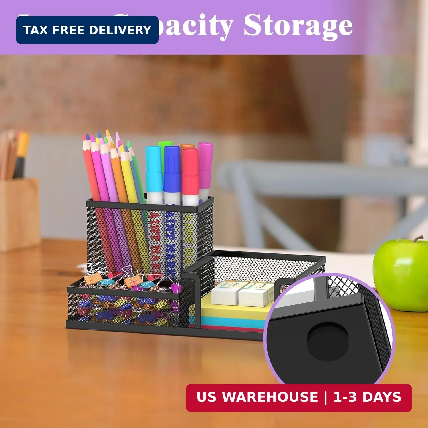 SUPEASY Pen Holder Desk Organizer, Office Supplies Pencil Holder with 3 Compartm