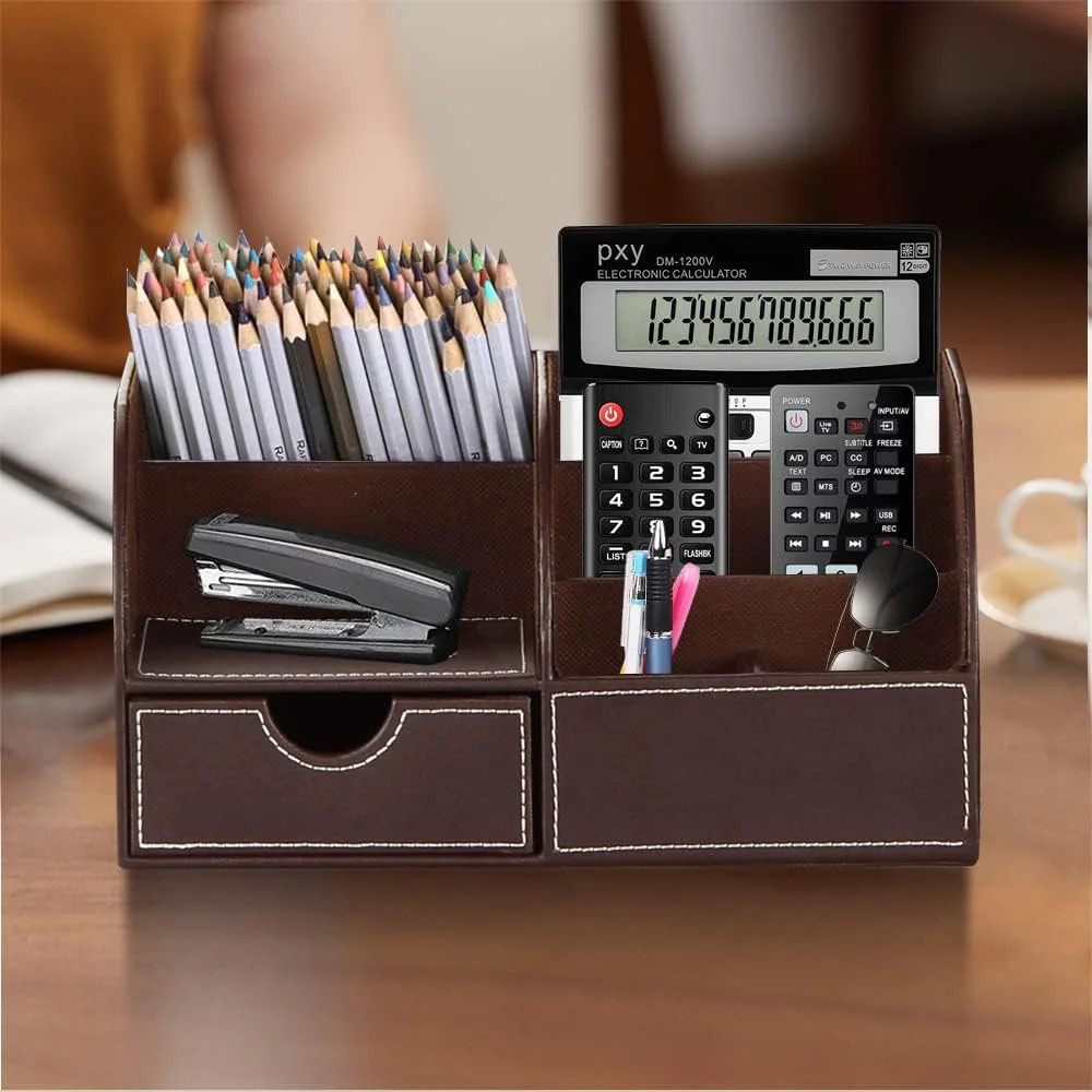Desk Organizer, PU Leather Desktop Organizers and Accessories, Office Supplies M