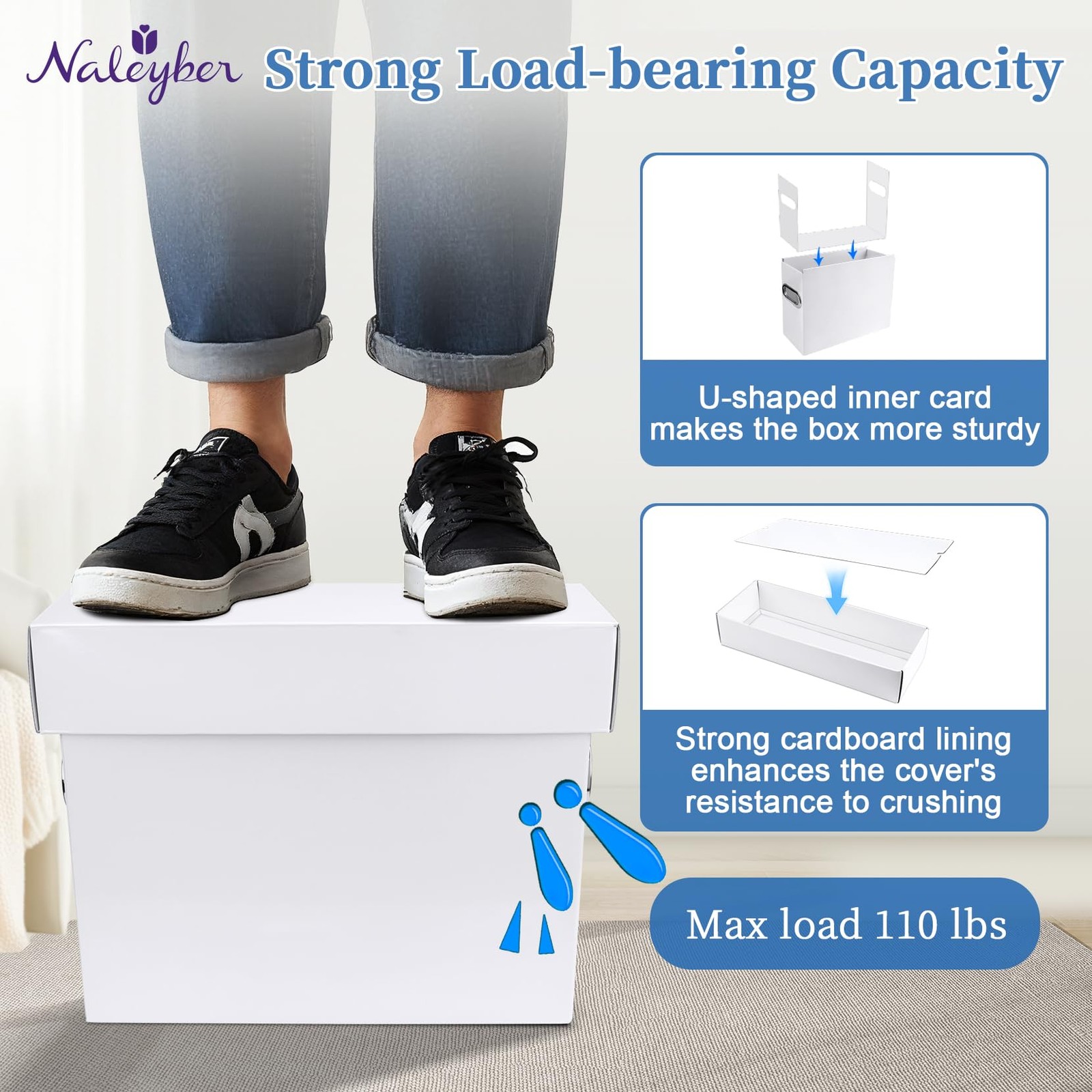 Naleyber File Organizer Box with Lid & Handle, Thickened 2 Pack, White
