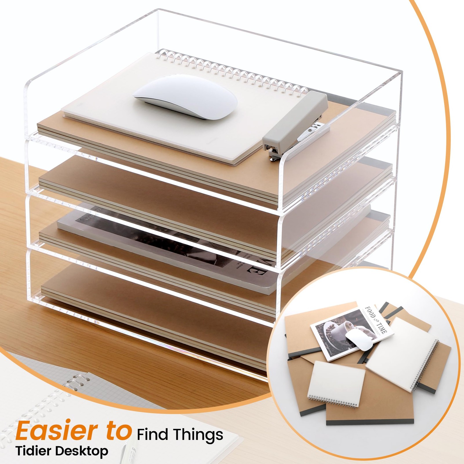 Acrylic Paper Tray, 4 Tier Paper Organizer for Desk, Clear Acrylic Desk Organ…