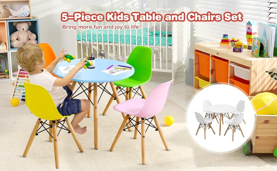 Kids Table and Chair Set, 5 PCS Mid- Modern Style Kids Desk