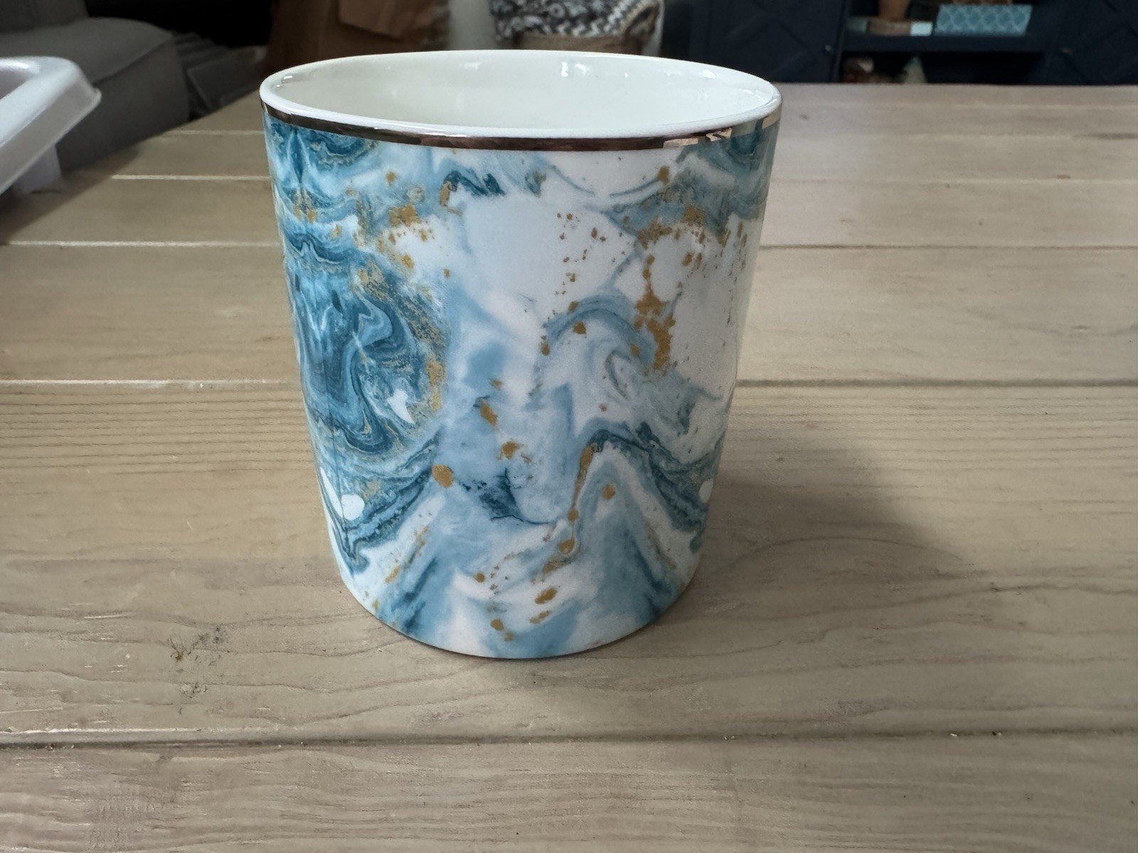 WAVEYU Marble Ceramic Desk Organizer Pen Holder Blue Gold