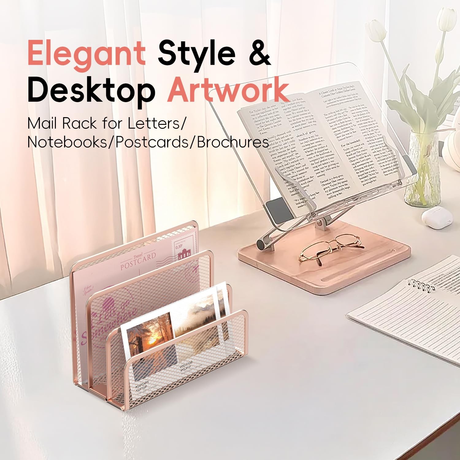 Mail Organizer for Desk, Mesh Metal Mail Holder Countertop with 3-Slot, Lette…