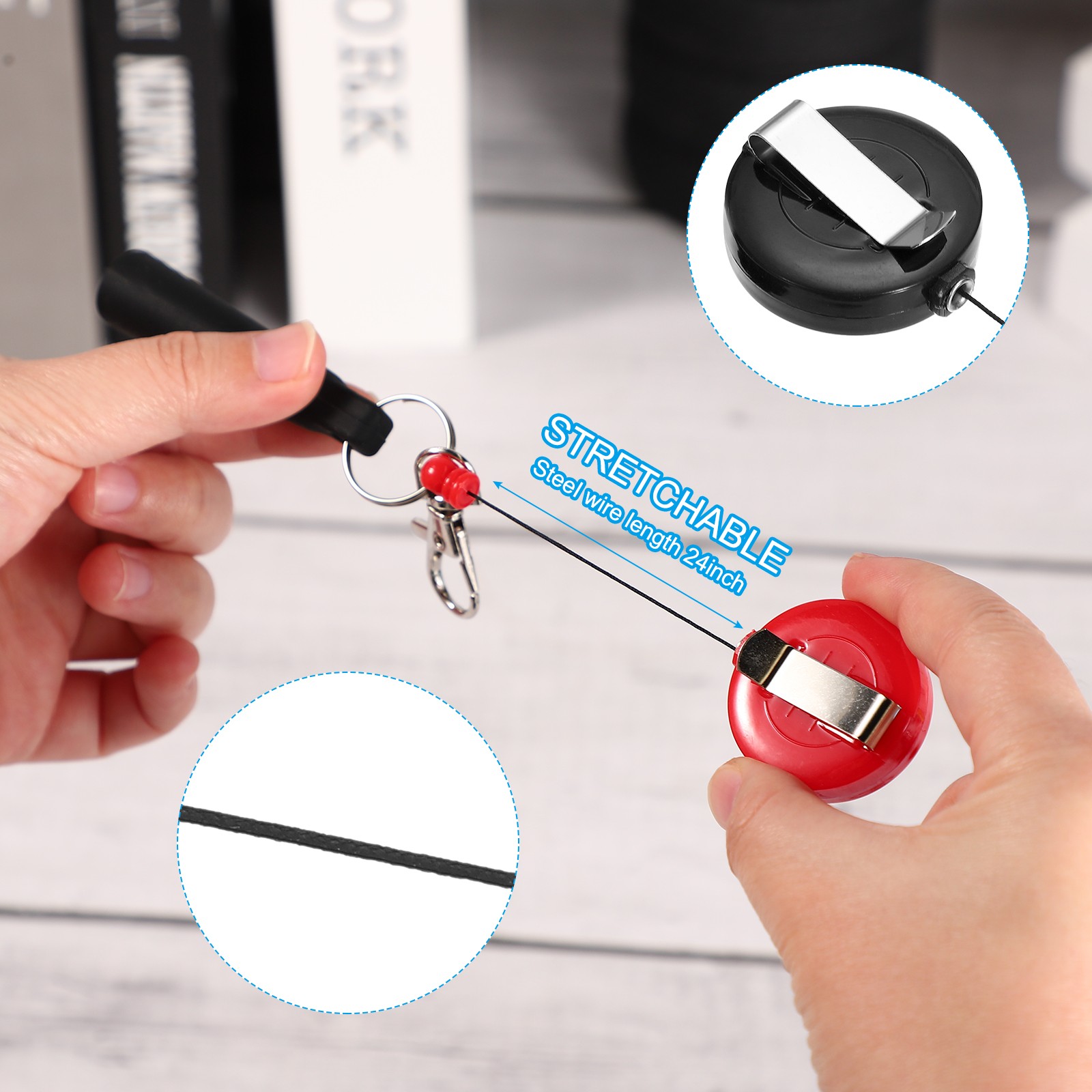 4 x Retractable Pen Holder Pull Pen Pencil Holder Elastic Silicone Black