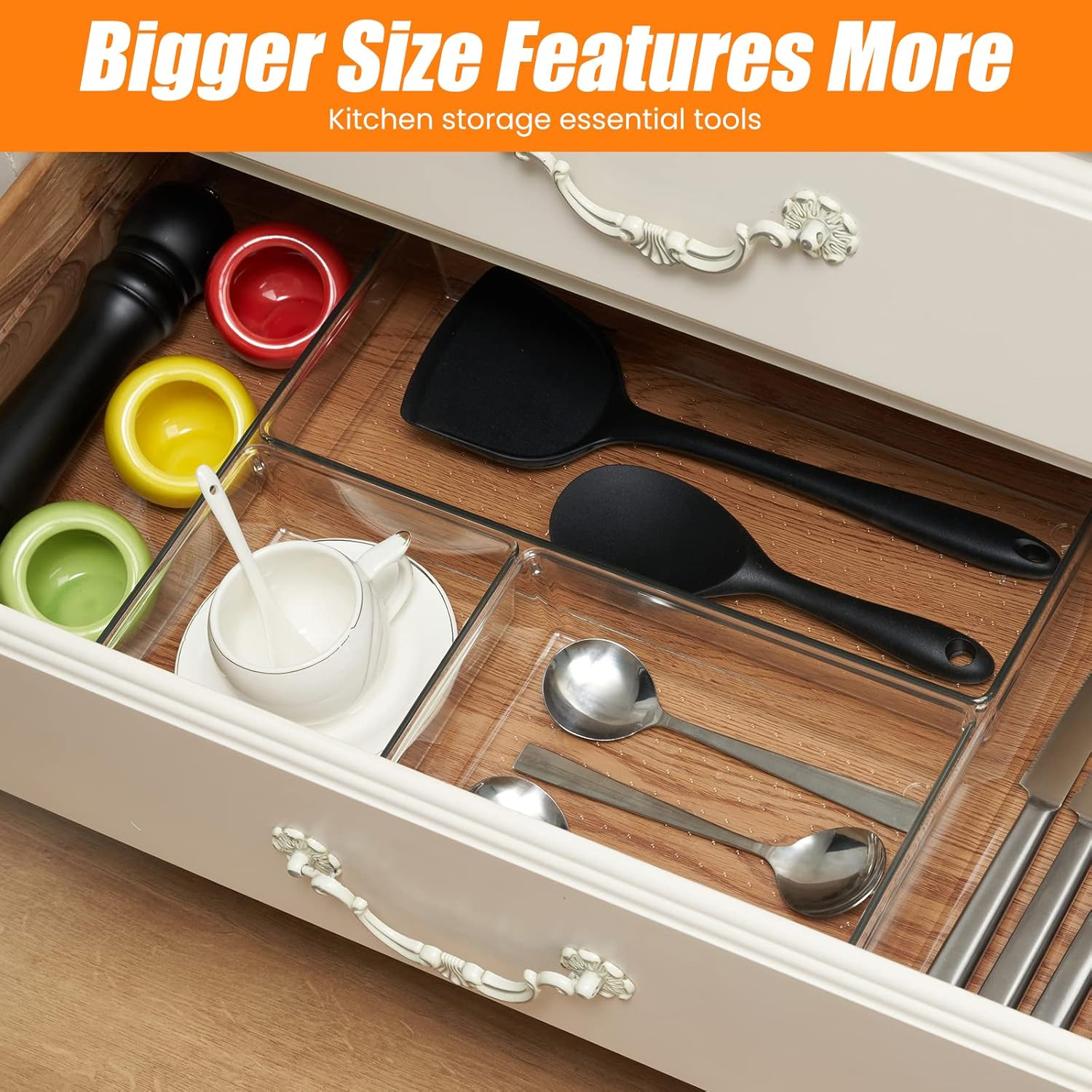 Criusia 6 Pcs Large Size Clear Drawer Organizer Set, Acrylic Non Slip Non Cracki