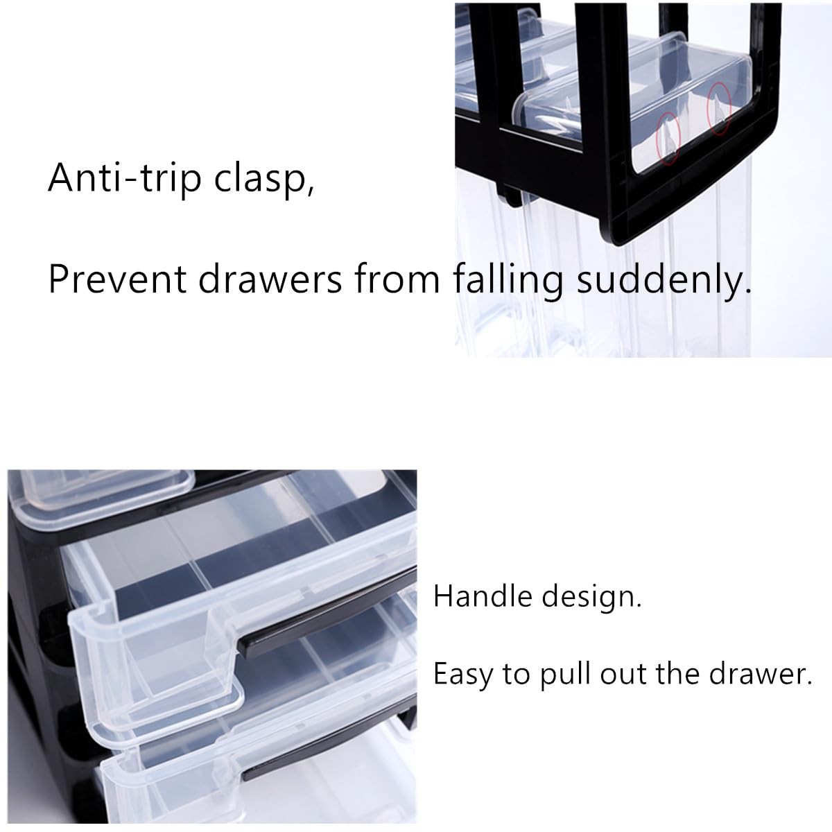 5-Tier Drawer Desktop Storage Bin Unit, White Frame Mini White, transparent
