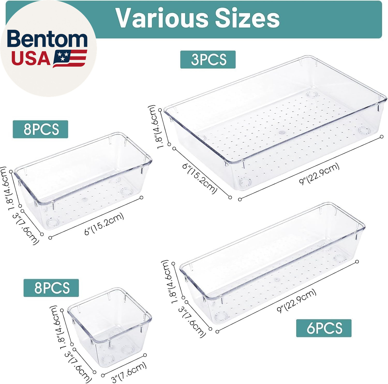 25 PCS Clear Plastic Drawer Organizer Set, 4 Sizes Desk Drawer Divider Organizer