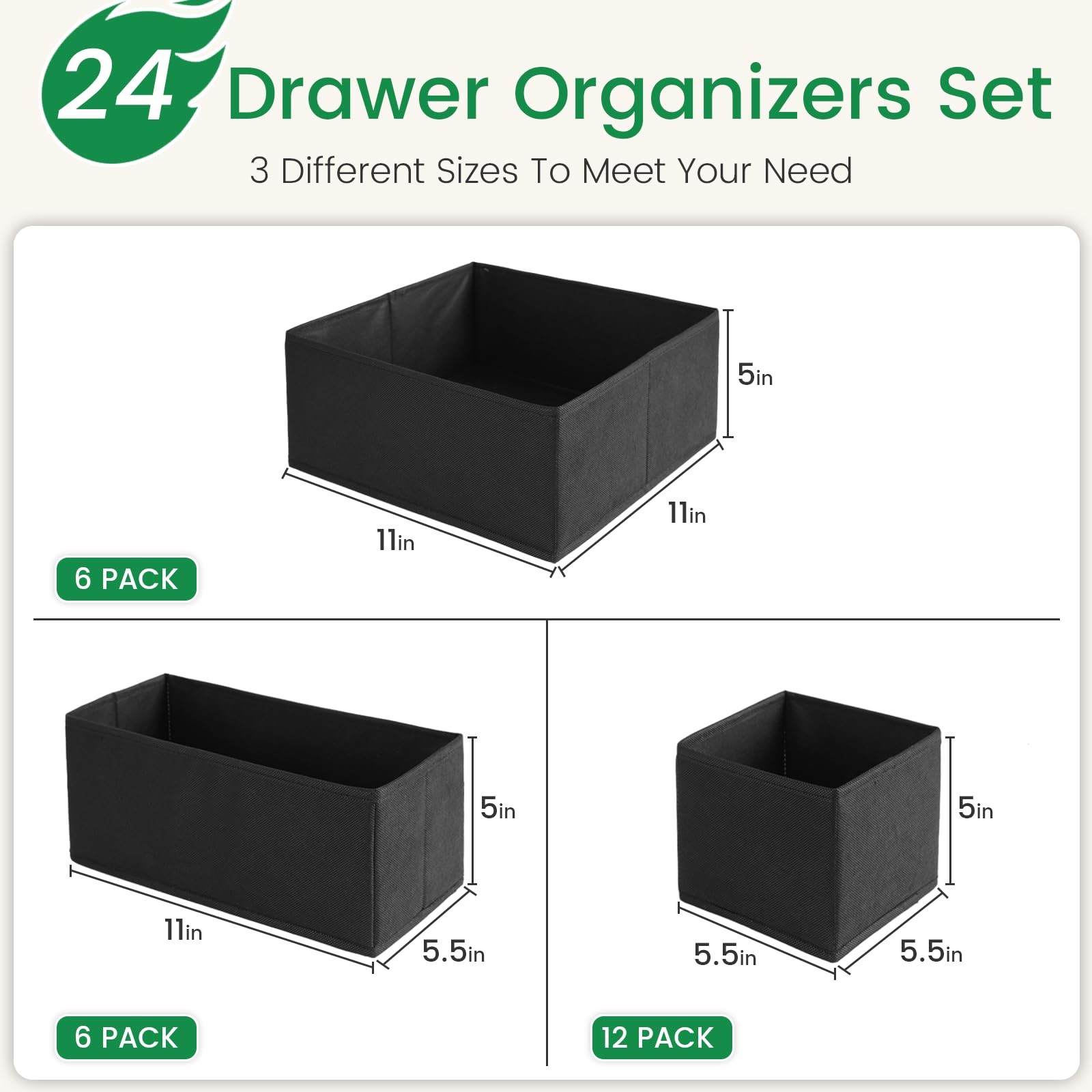 Criusia Drawer Organizer Clothes 24 Pack Underwear Drawer Organizers Foldable