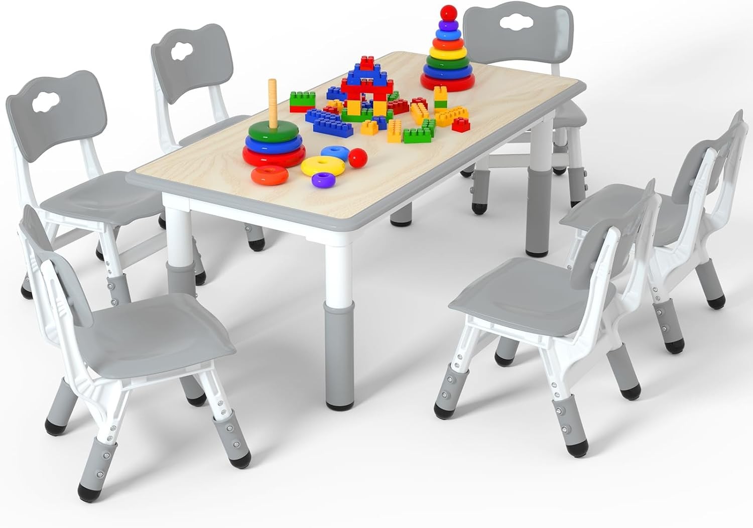 Kids Table and 6 Chairs Set，Height Adjustable Children Table & Chair