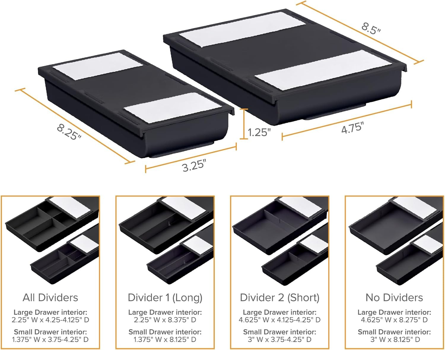 Konnect under Desk Drawer, Self-Adhesive Slide Out Storage Organizer with 4 Cust