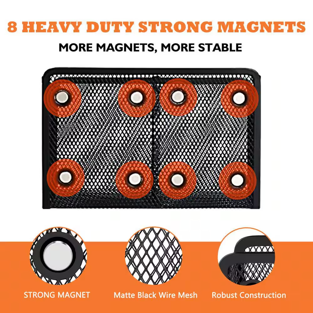 1 Pack Magnetic Mesh Pencil Holder Black with Extra Strong Magnets Marker Organi