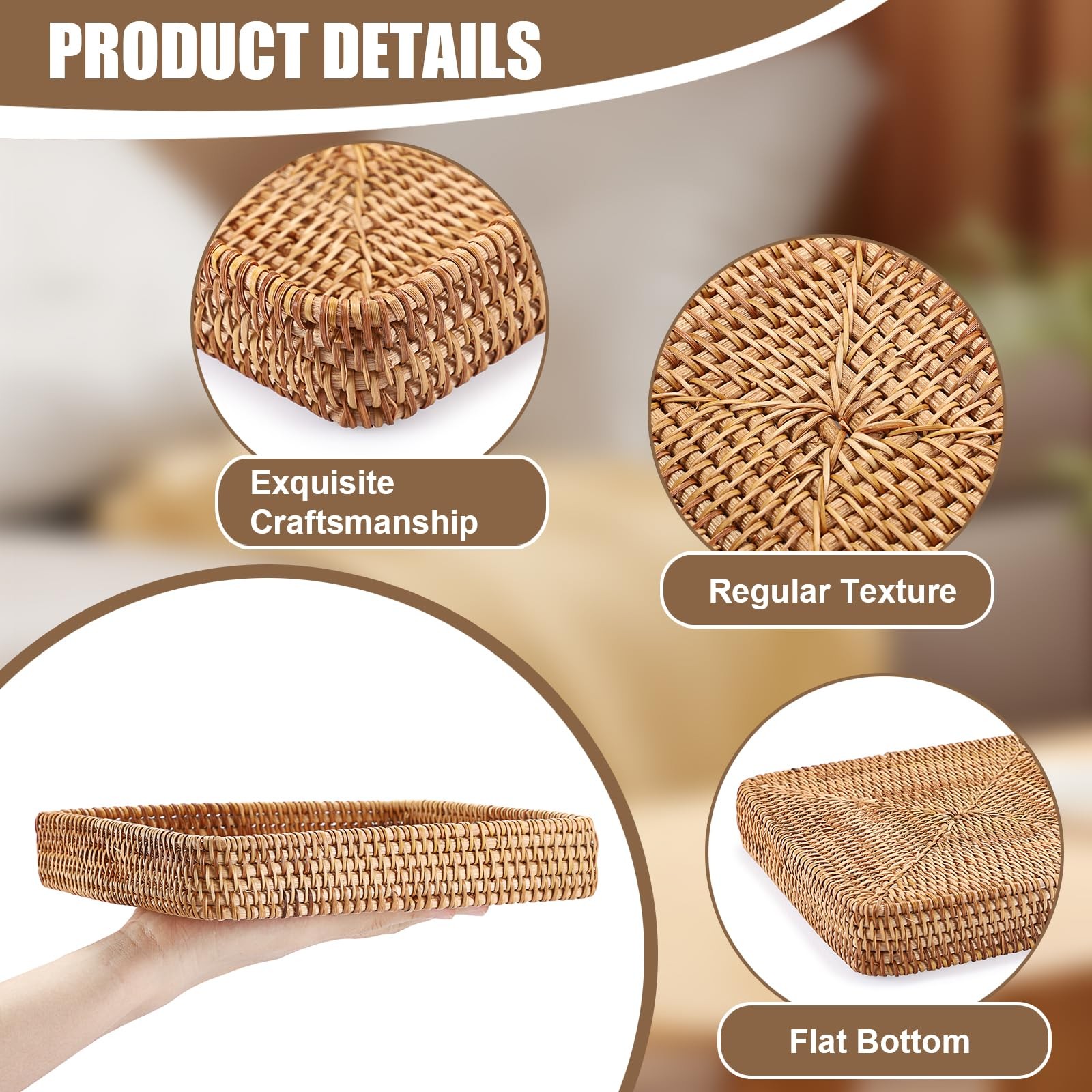Small Remote Basket for Coffee Table Entryway Living Room Rattan Serving Tray…