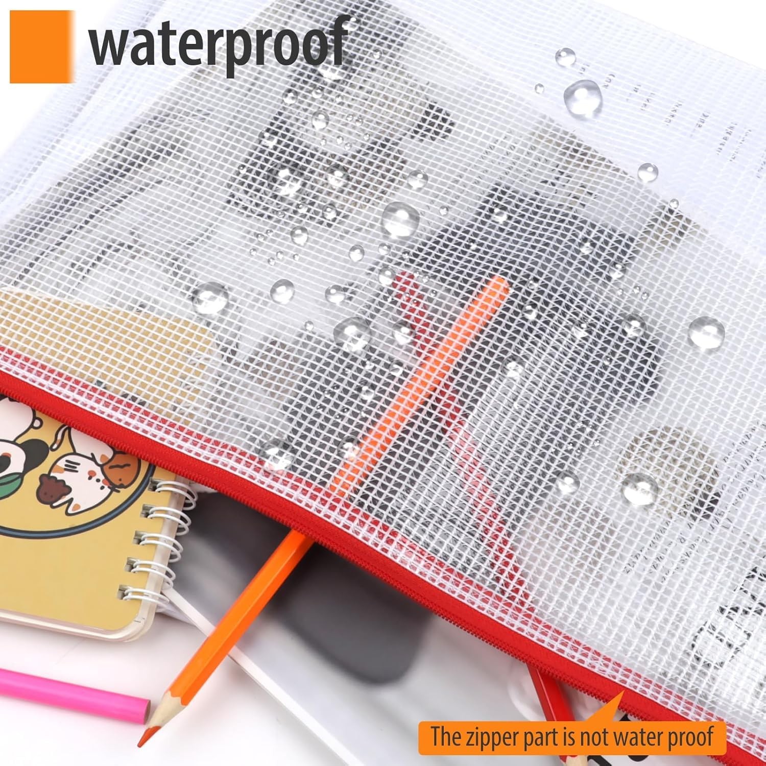 Mesh Zipper Pouch Bags A4 13×9 Inch Waterproof Travel Storage 8 Colors 20 PCS