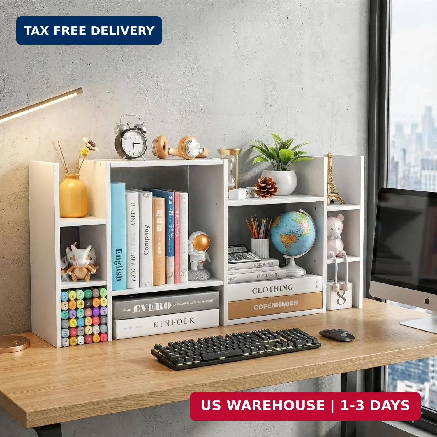 YIGANG Desk Shelf Organizer, 3-Tier Desktop Bookshelf for Computer Desk, Small T