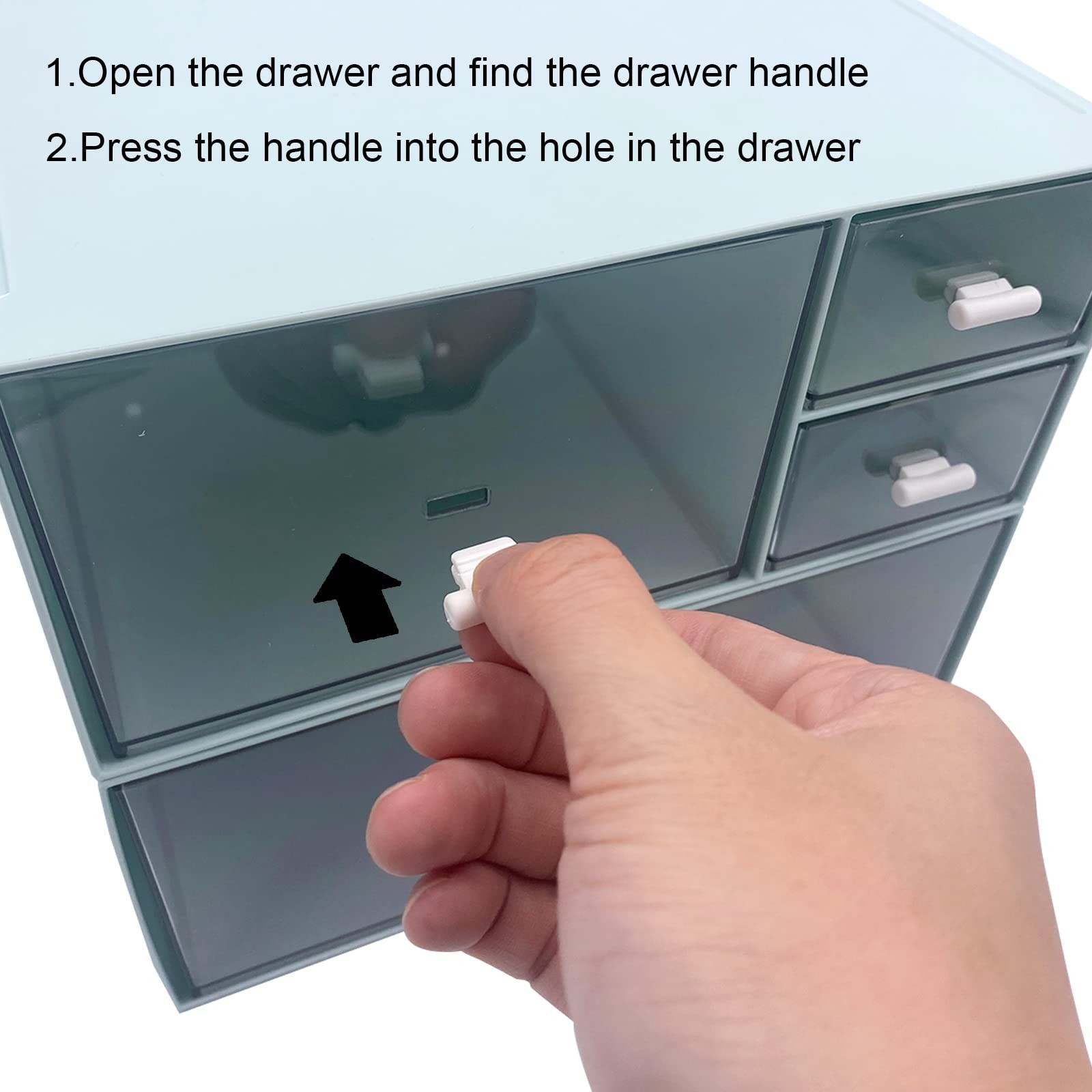 Marknor Desk Organizer with 4 Drawers, Makeup Organizer, Plastic Blue