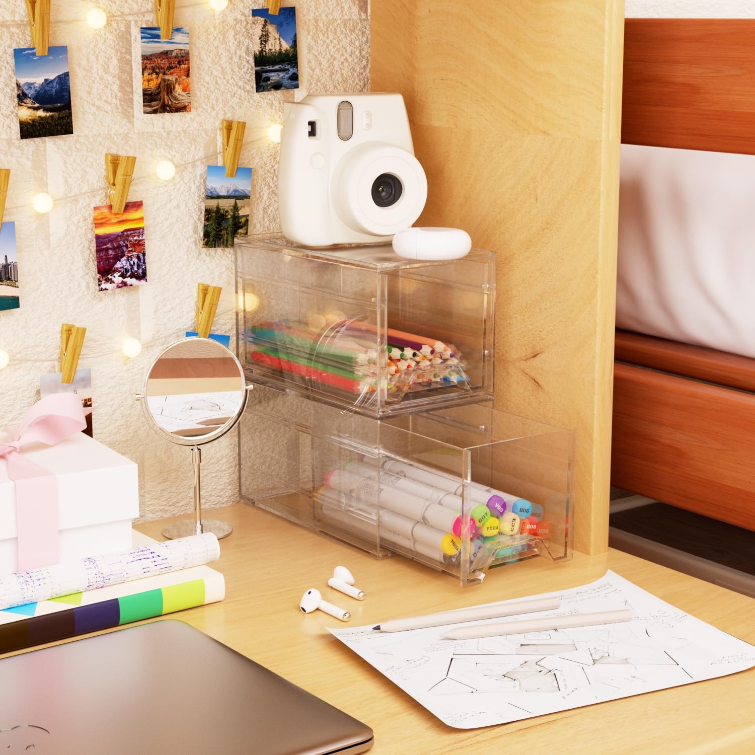 2 Pcs Organizer Drawer, Dustproof Desktop Office Supplies, Clear Desk