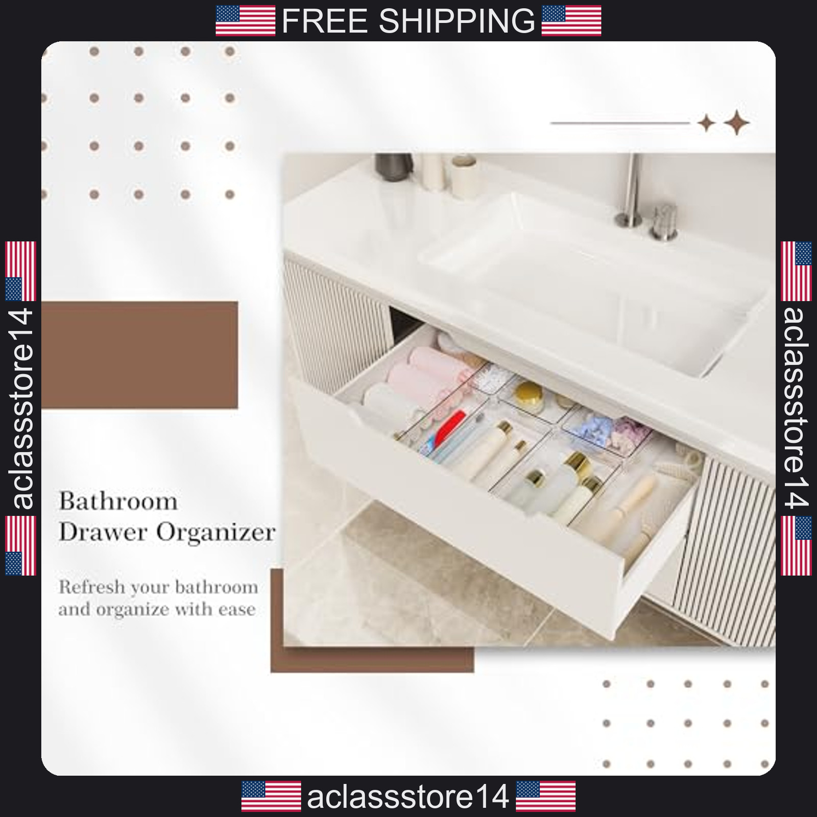 Criusia 14 pcs clear plastic drawer organizer set for kitchen bathroom makeup