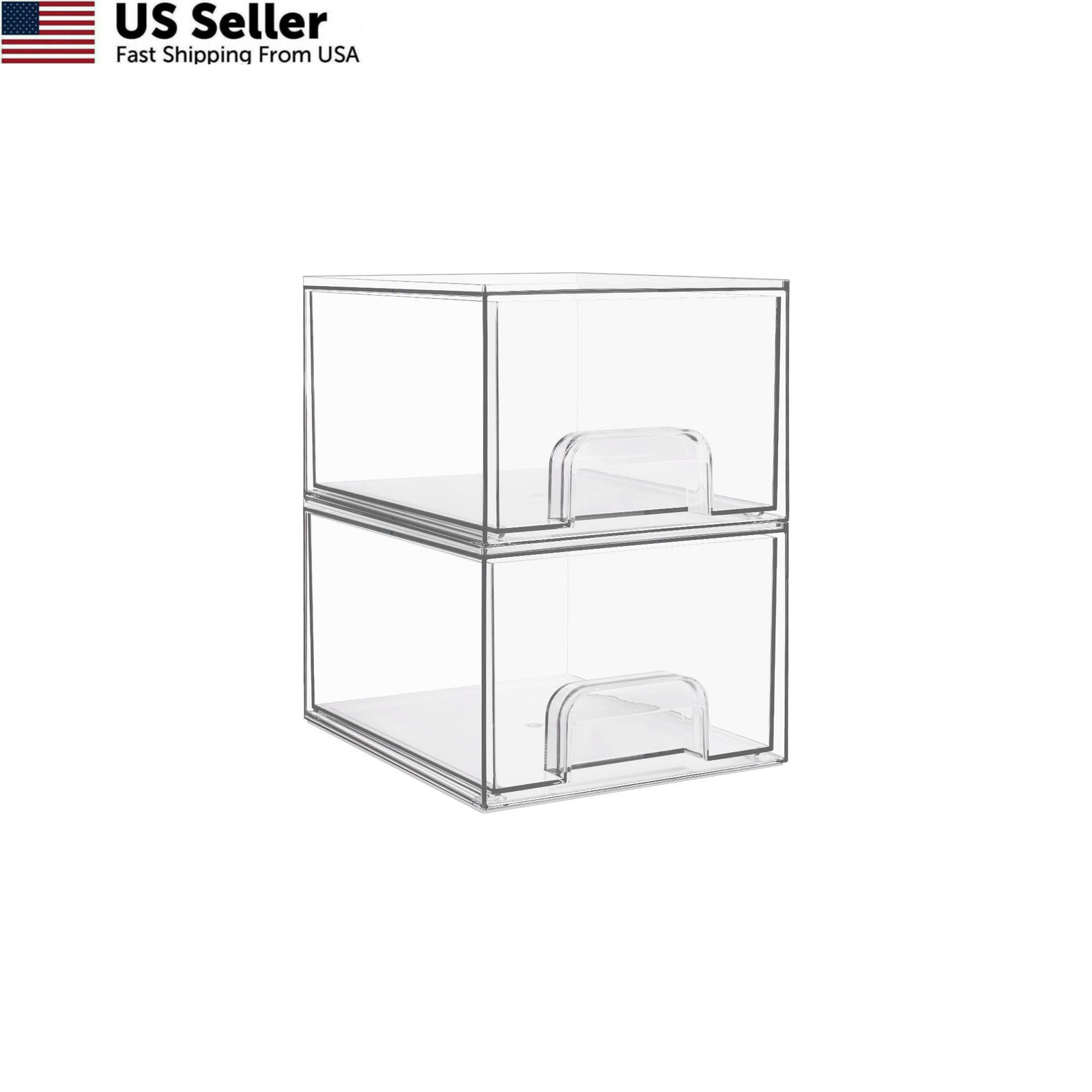 Vtopmart 2 Pack Small Clear Stackable Storage Drawers,Acrylic 2*Middle,