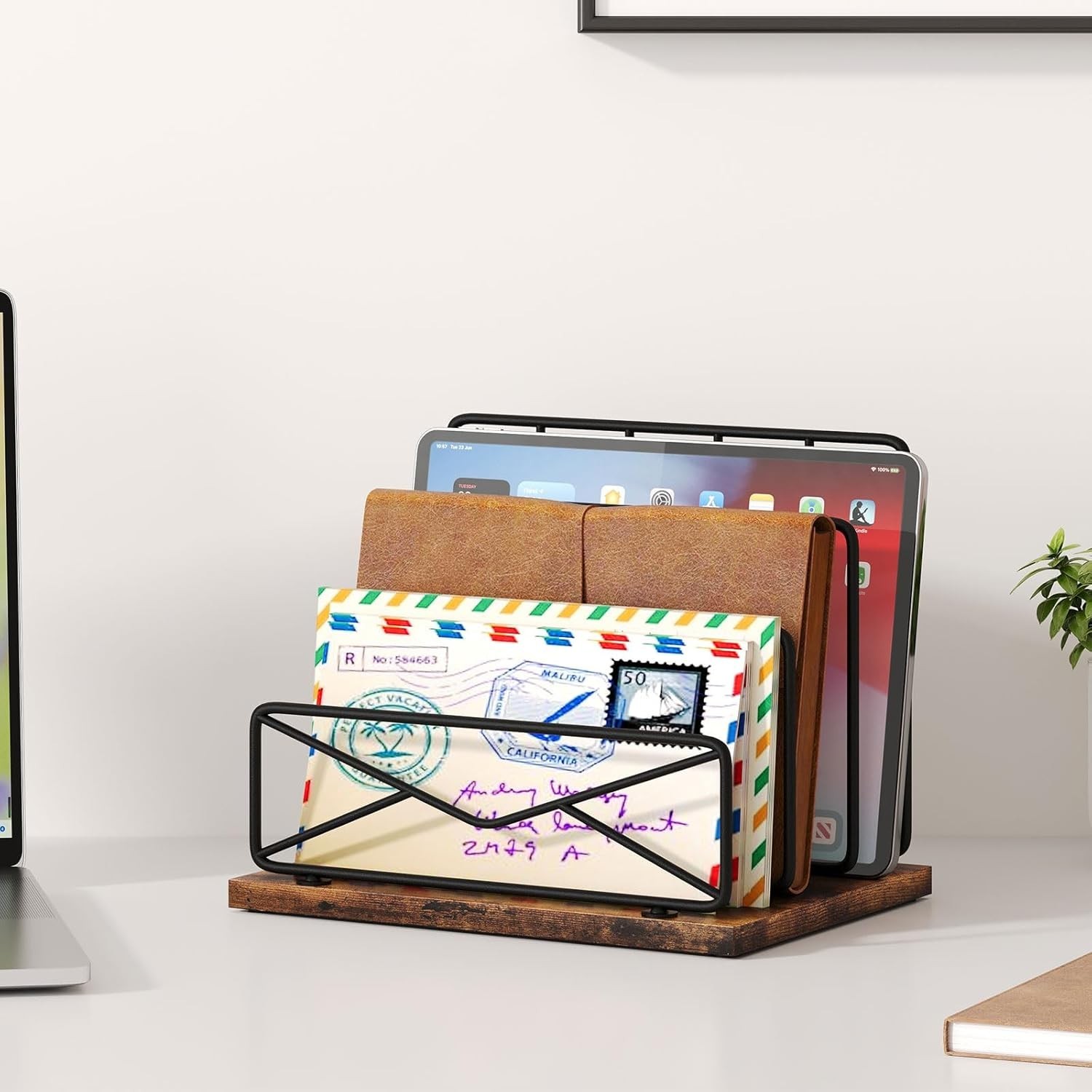Desktop Mail Sorters Desk Mail Organizer-with 2/3 Slot Matte Black Metal Desktop