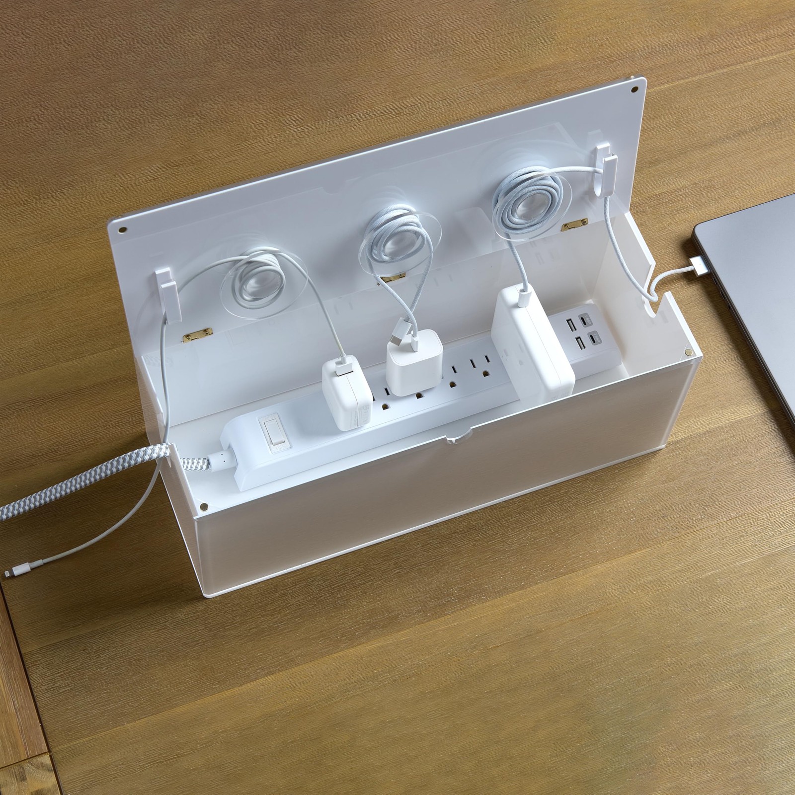 russell+hazel Desk Organizer Large Acrylic Cable Transparent, White