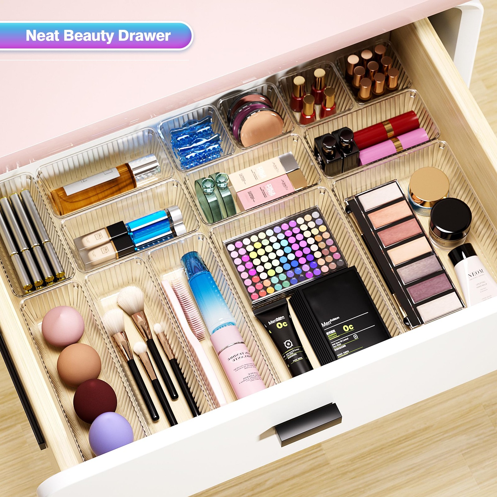 25PCS Clear Plastic Drawer Organizer Set 4 Size Makeup Storage Trays