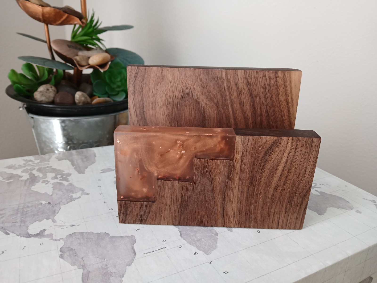 New HANDCRAFTED Resin & Wood DESK ACCESSORY SET Business Card Holder Executive