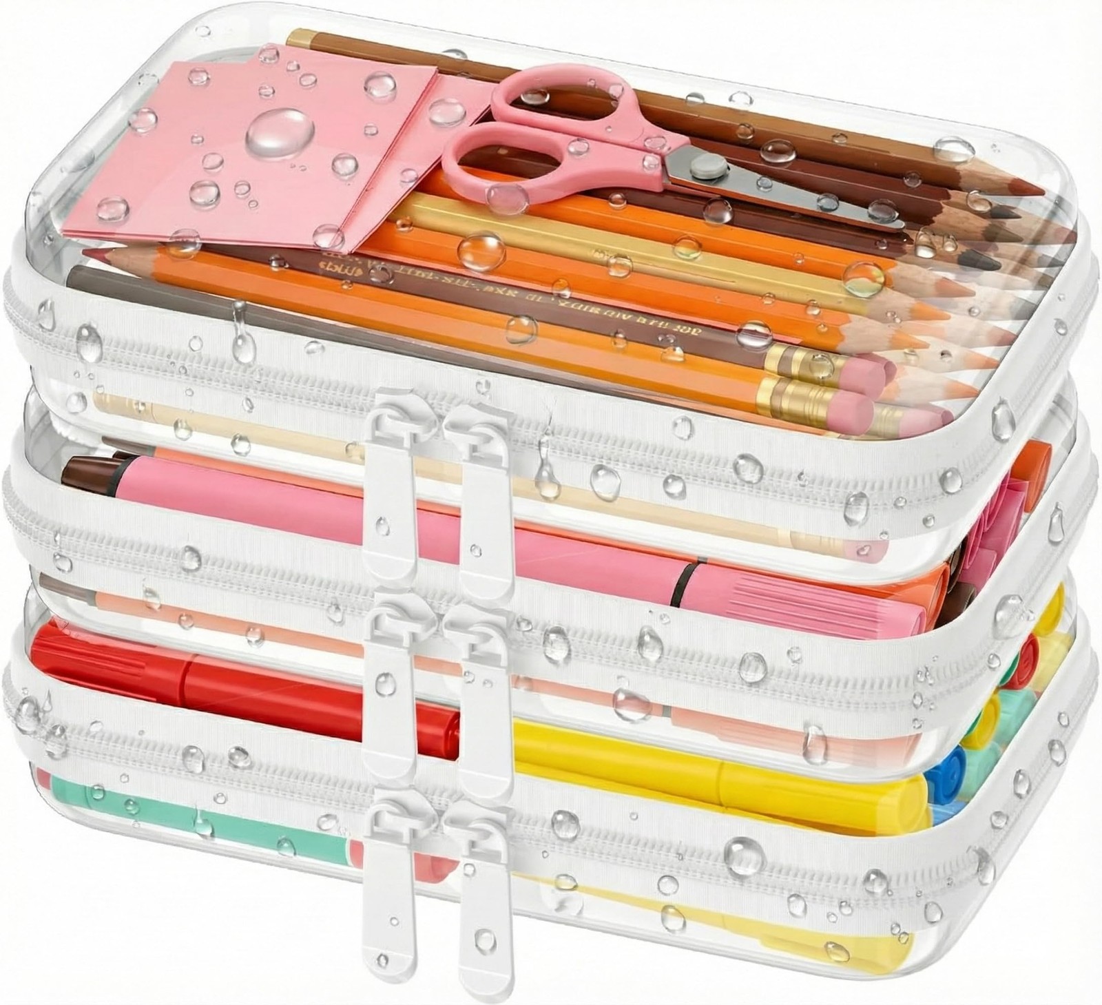 3PCS Clear Hard Shell Zipper Case, Durable Waterproof Transparent Storage Org…