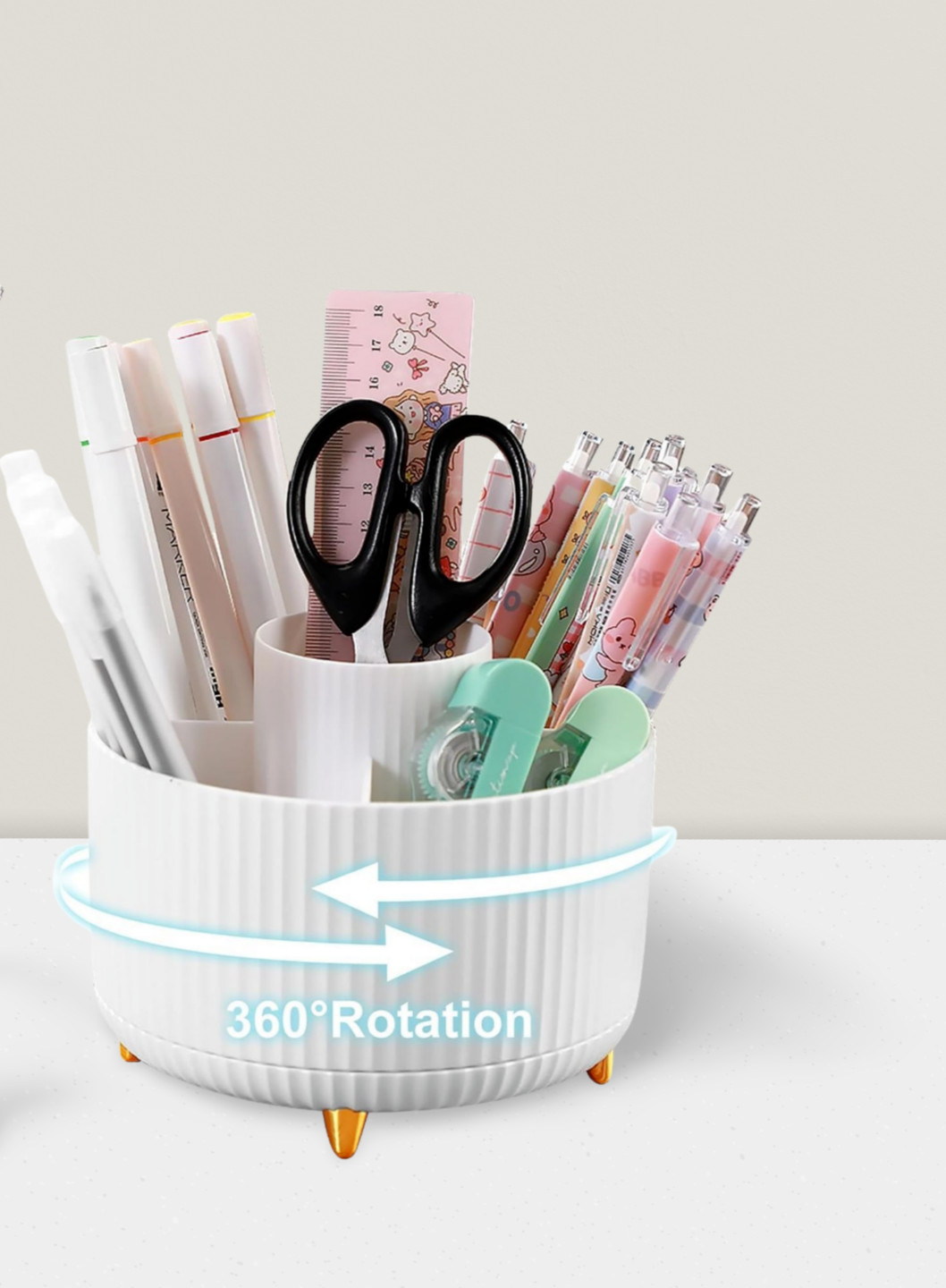 Pencil Holder 5 Slots 360° Rotating Desk Organizer for Office School Home White