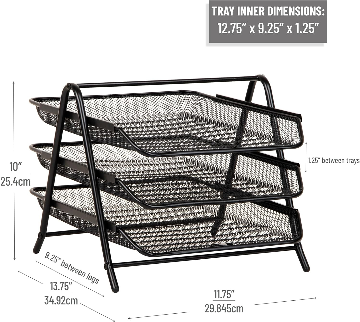 3-Tier Paper Tray, Desktop Organizer, File Storage, Workspace, Office, Metal Mes