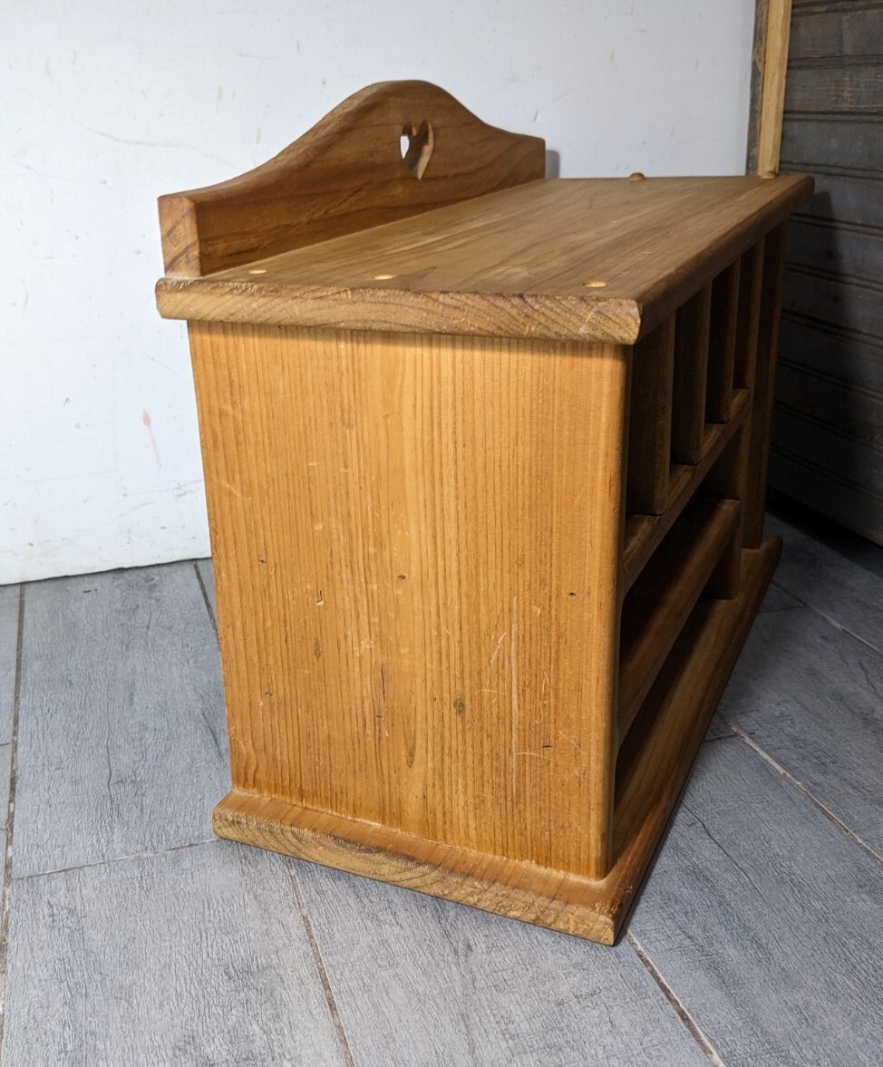 Vintage Rustic Pine Wood Office Desk Letter Holder Mail Organizer Cabinet