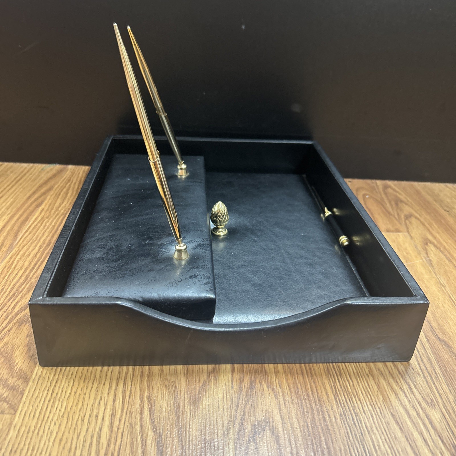 Vintage Bosca Black Leather Desk Organizer Accessories 8 Pieces