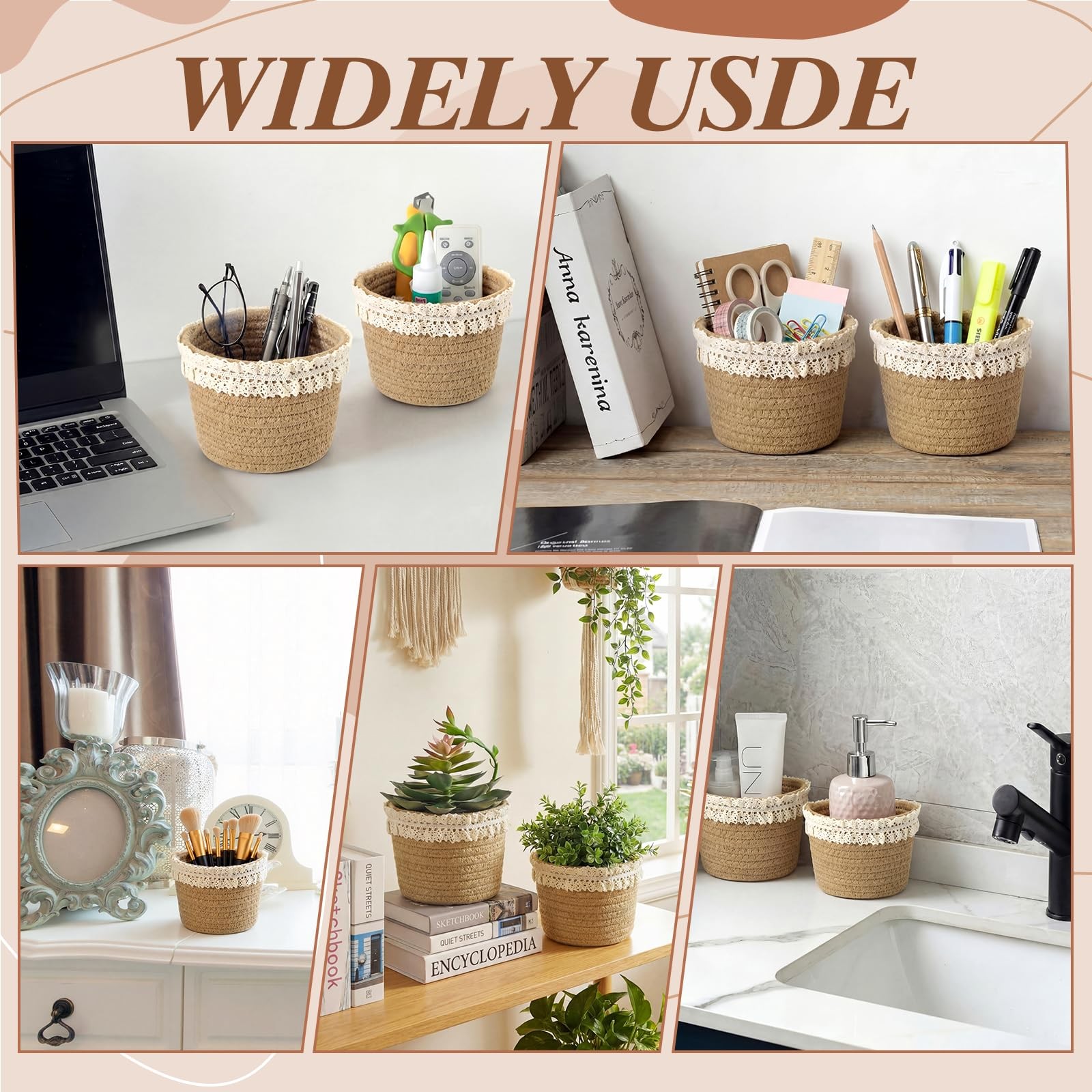 3 Pcs Small Woven Basket, Empty Gifts Basket with 1 count (Pack of 3), Khaki