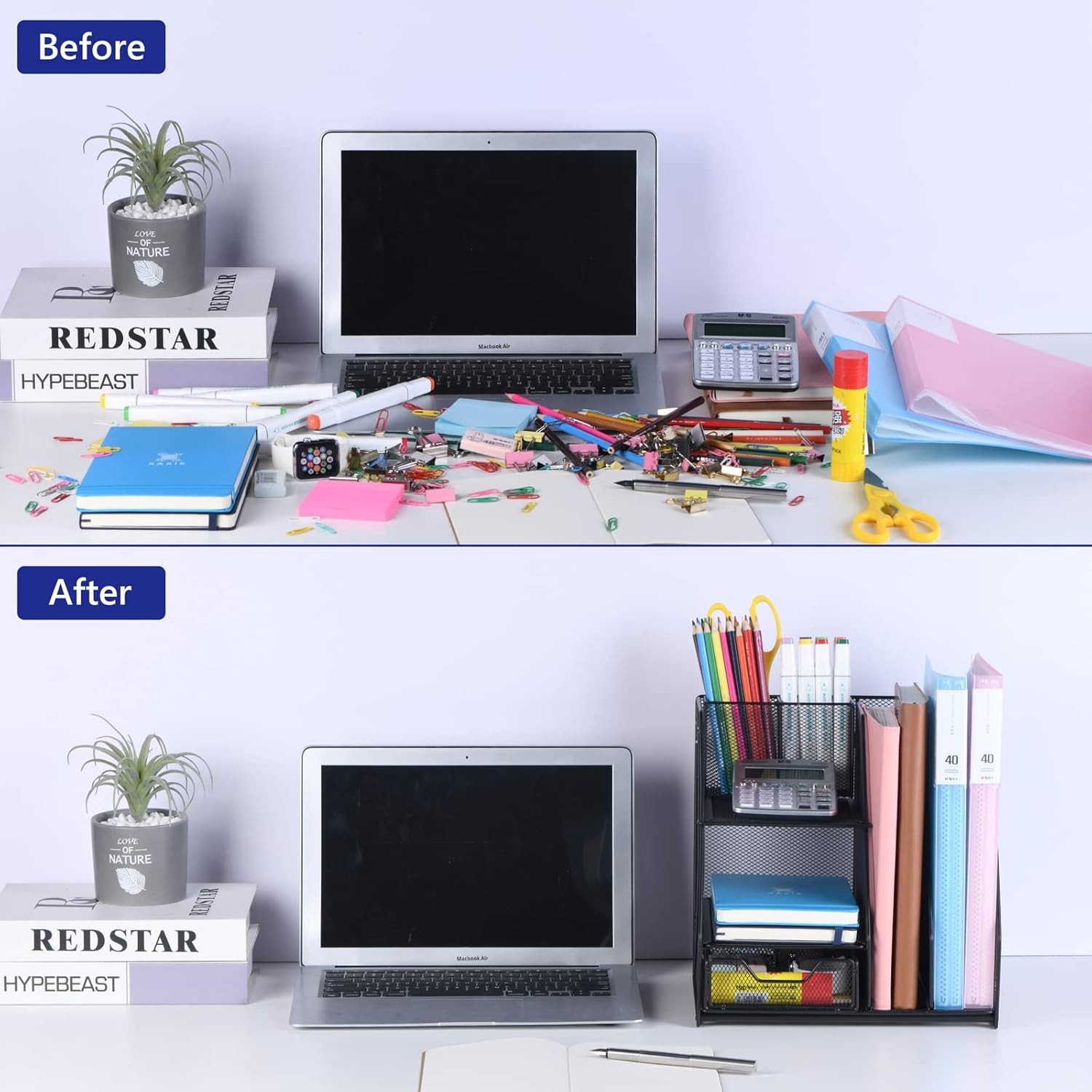 Topwey Desk Organizer, File Organizer for Desk with 2-Tier Paper Letter Tray, Dr