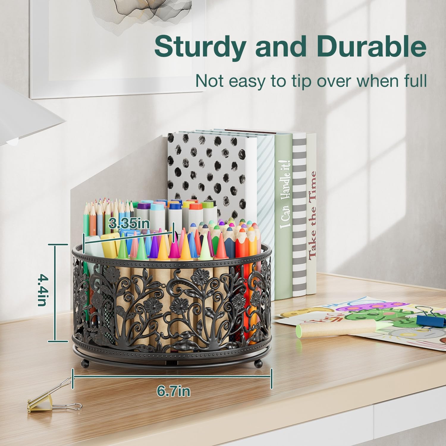 Pencil Holder for Desk – Cute Rotating Pen Organizer Caddy Desktop Storage Stati