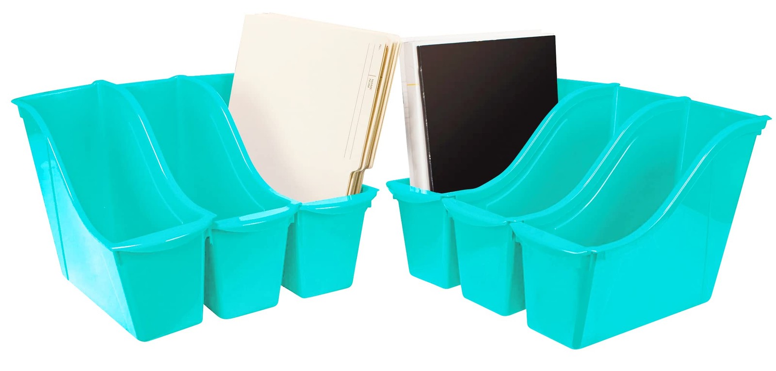 Storex Small Book Bin – Interlocking Plastic Organizer for Home, 6-Pack, Teal