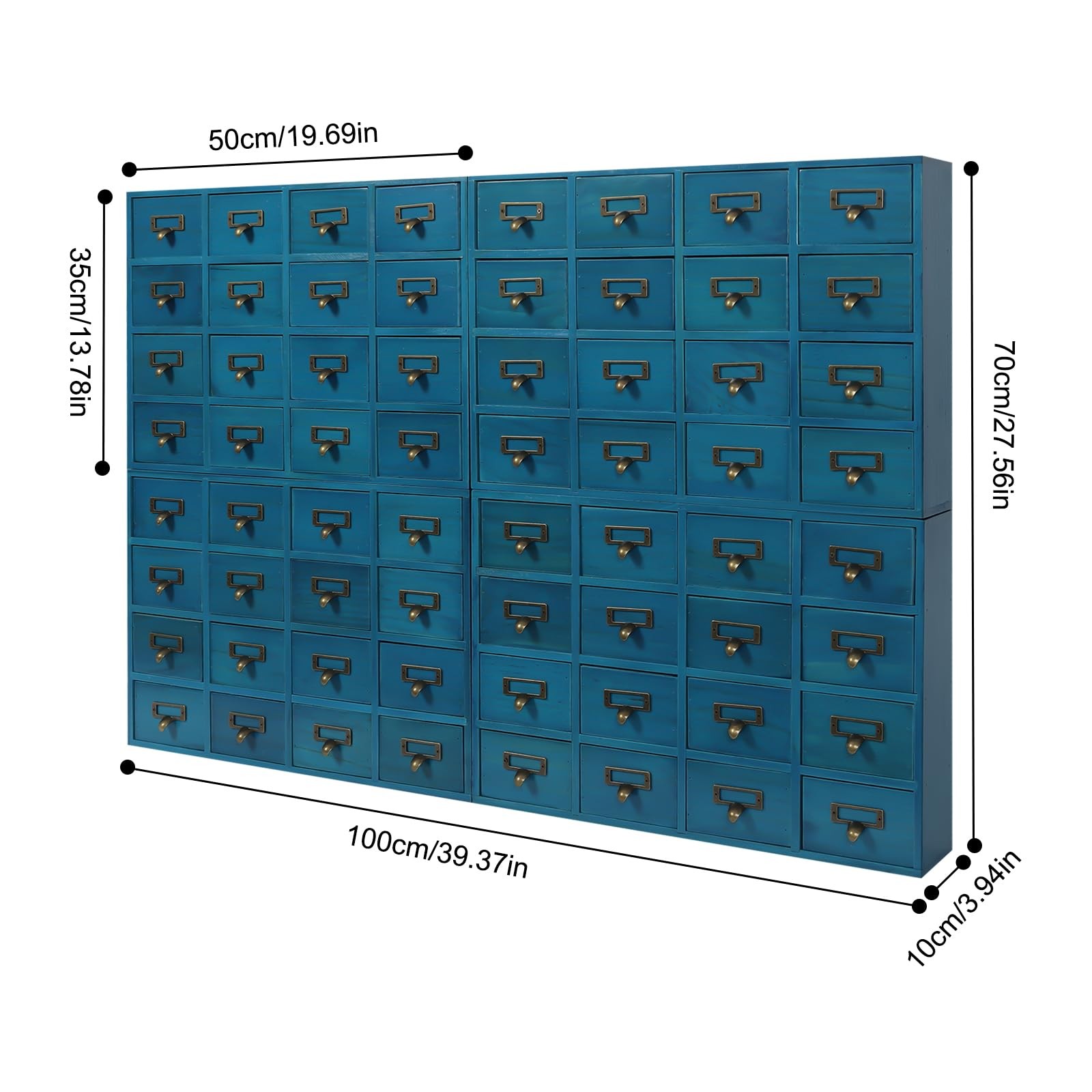 64-Drawer Wooden Storage Box Vintage Tabletop Mount Desk Drawer Organizer Blue